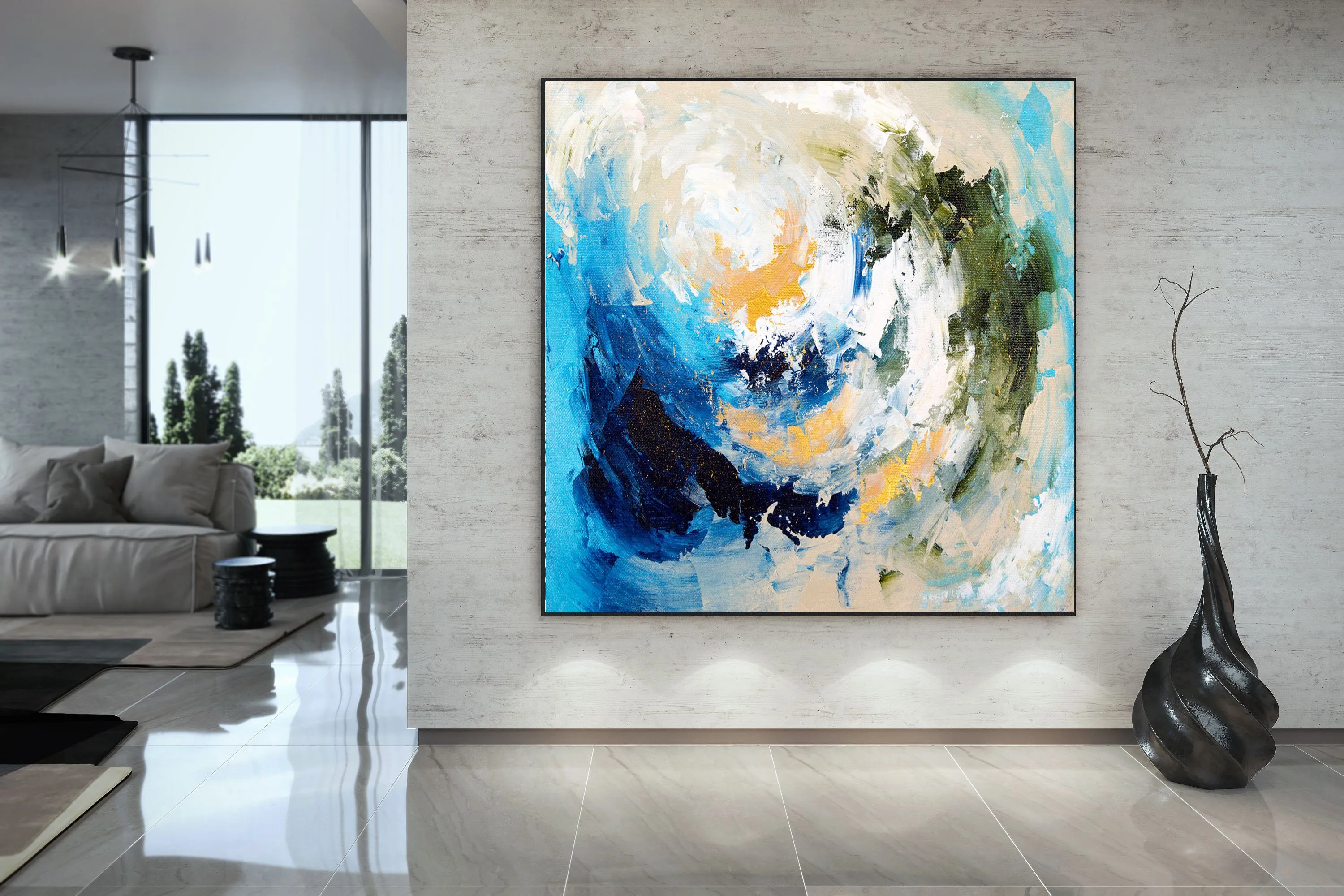 Blue White Gold Texture Wall Art Large Wall Art Modern Wall Painting Dp27