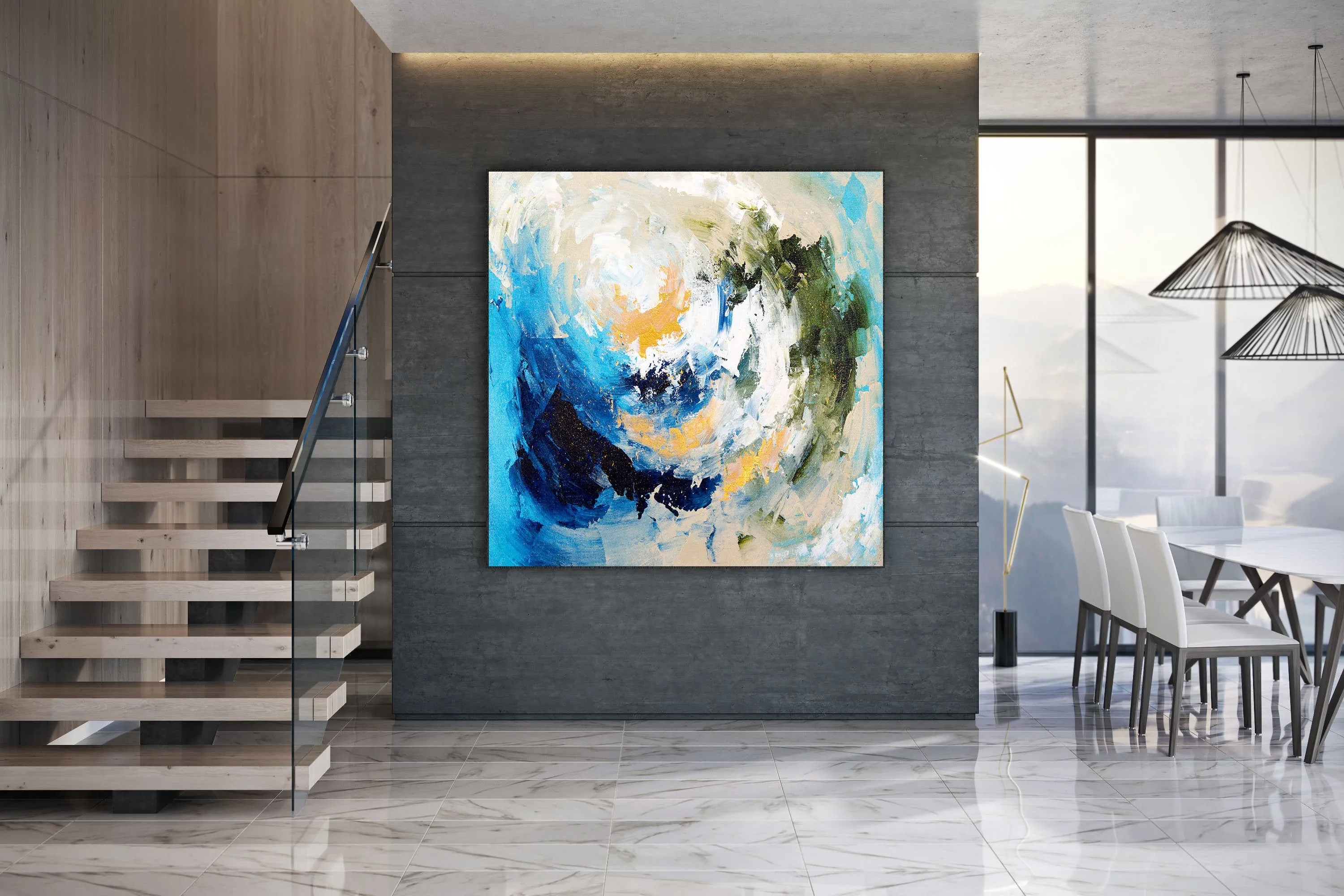 Blue White Gold Texture Wall Art Large Wall Art Modern Wall Painting Dp27