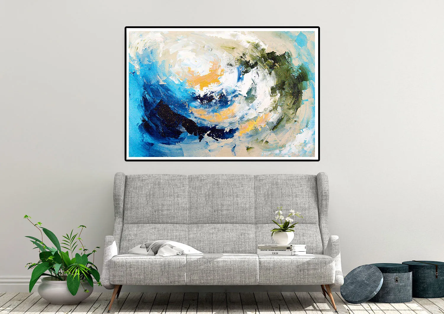 Blue White Gold Texture Wall Art Large Wall Art Modern Wall Painting Dp27