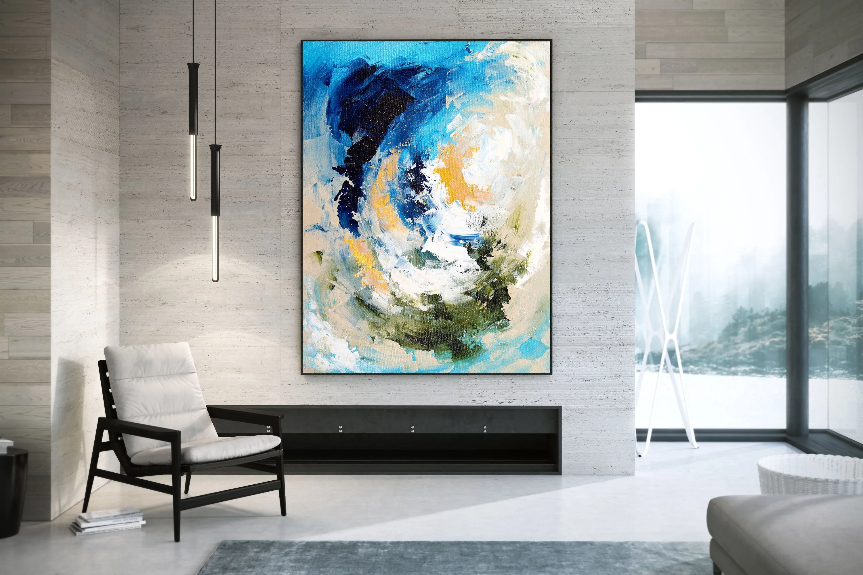 Blue White Gold Texture Wall Art Large Wall Art Modern Wall Painting Dp27