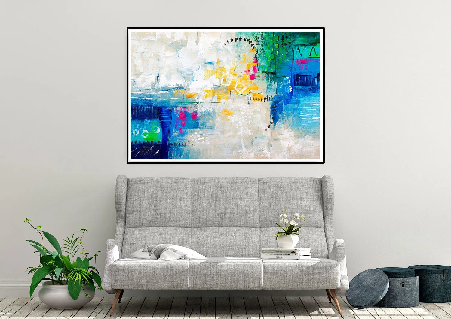 Blue White Gree Abstract Painting Texture Wall Art Large Artwork Dp079