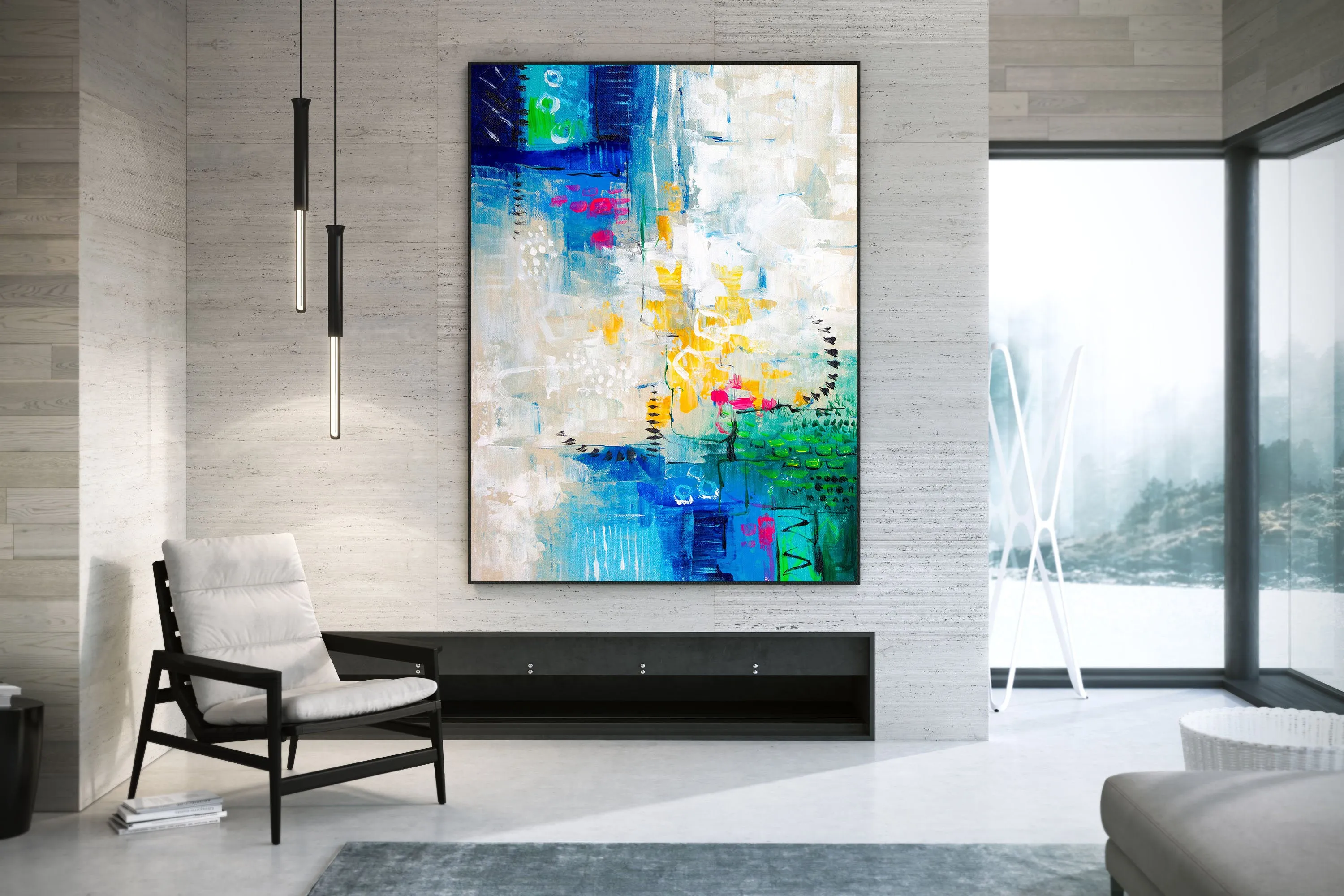 Blue White Gree Abstract Painting Texture Wall Art Large Artwork Dp079