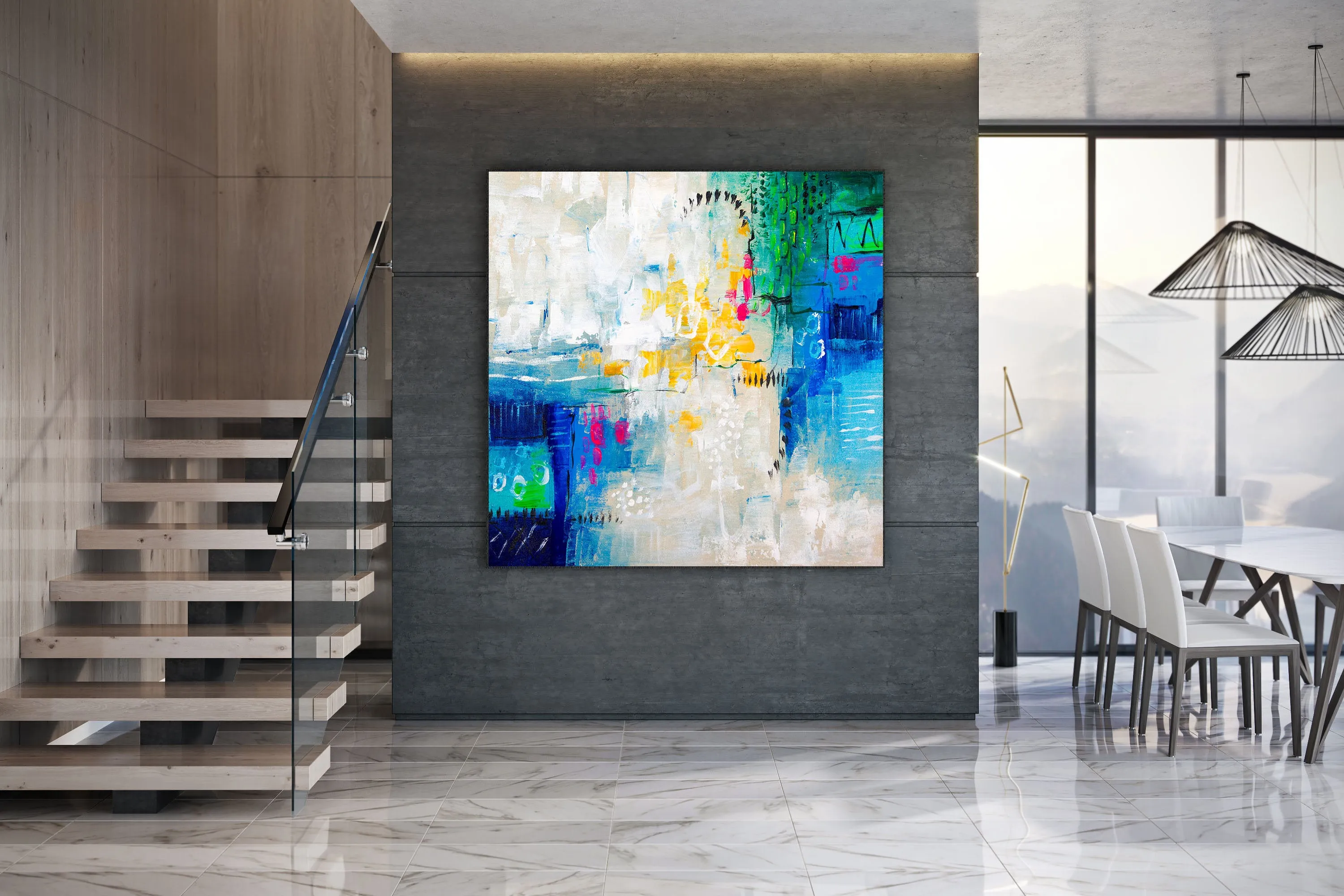 Blue White Gree Abstract Painting Texture Wall Art Large Artwork Dp079