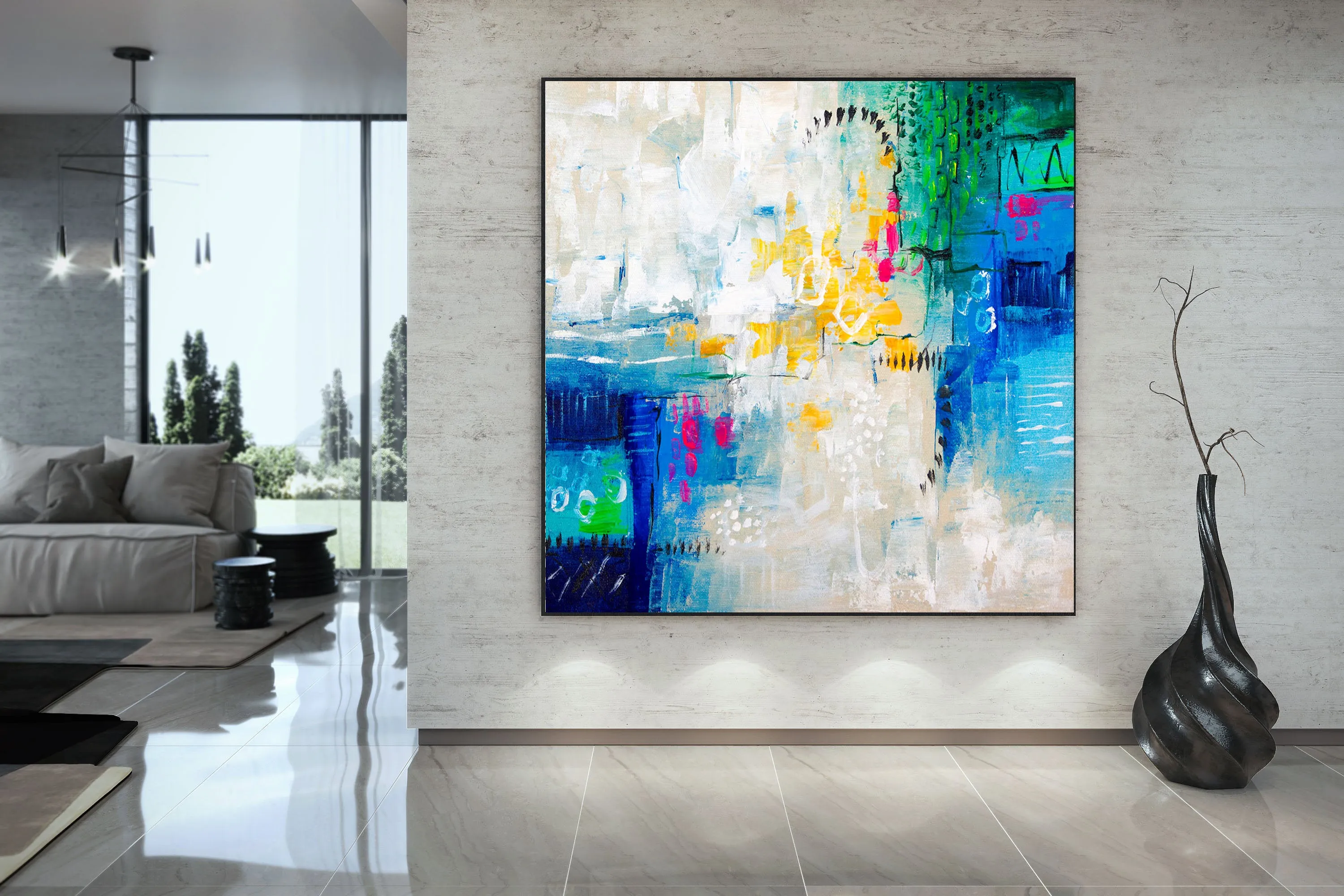 Blue White Gree Abstract Painting Texture Wall Art Large Artwork Dp079