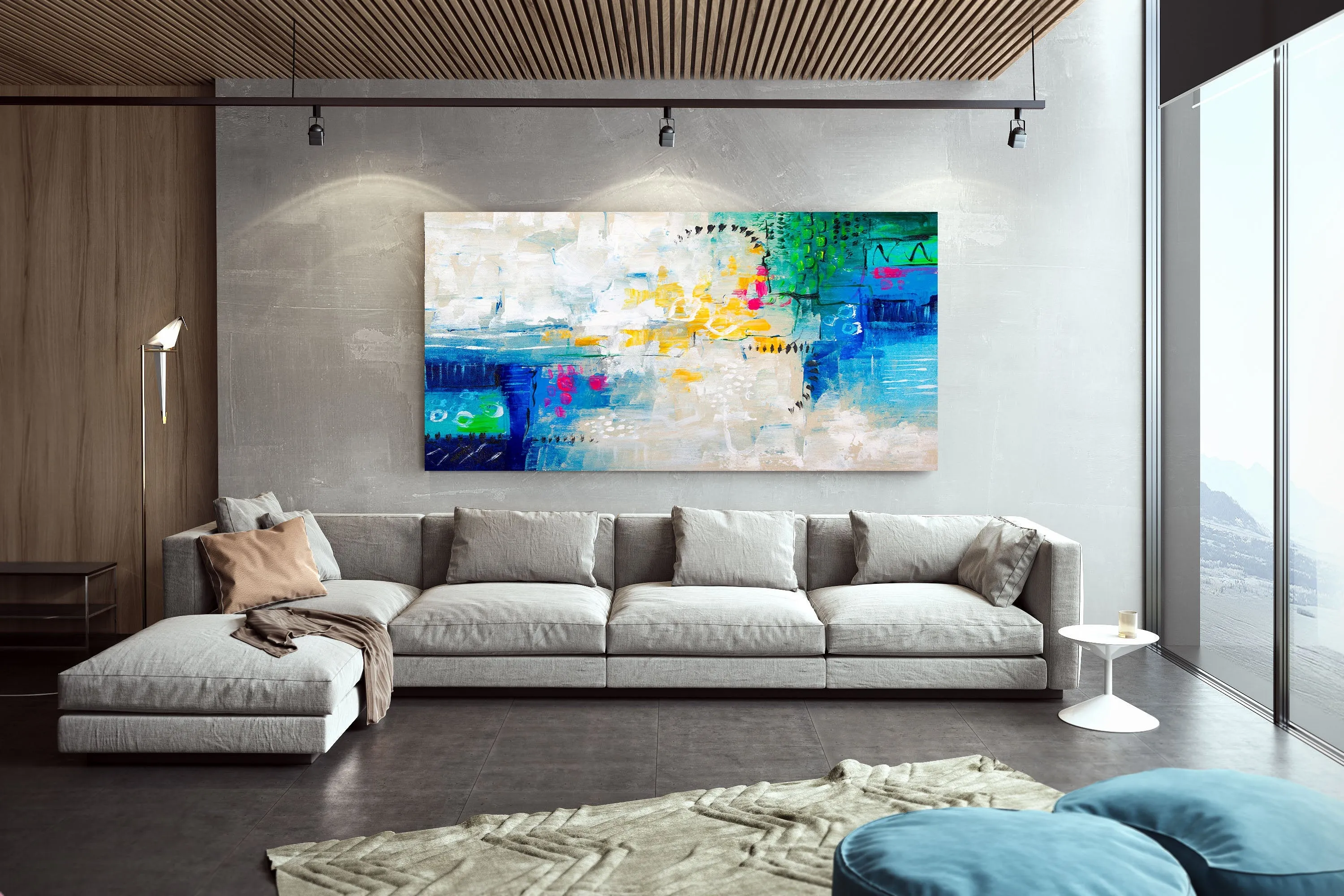 Blue White Gree Abstract Painting Texture Wall Art Large Artwork Dp079