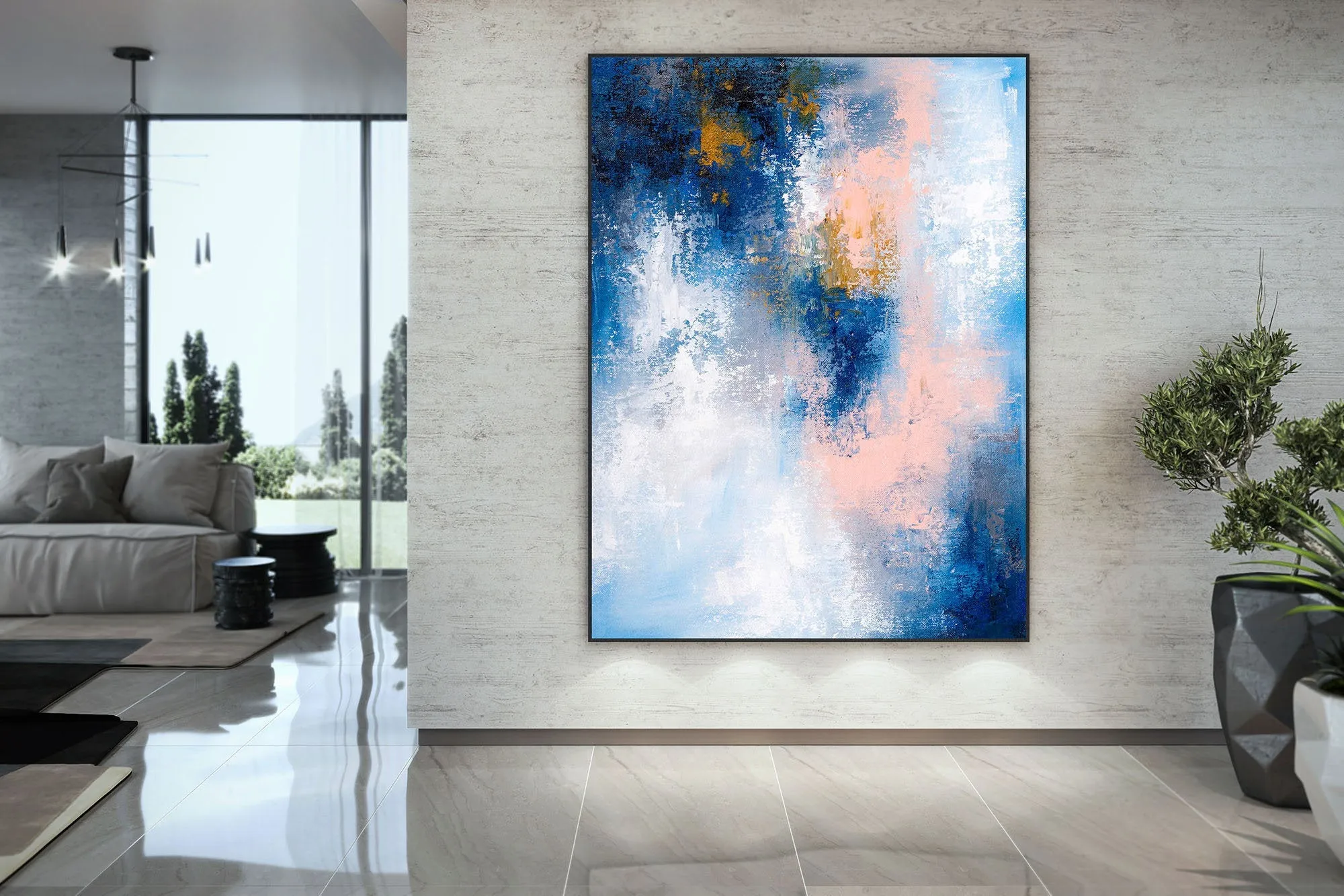 Blue White Pink Original Painting Texture Abstract Art Bp120