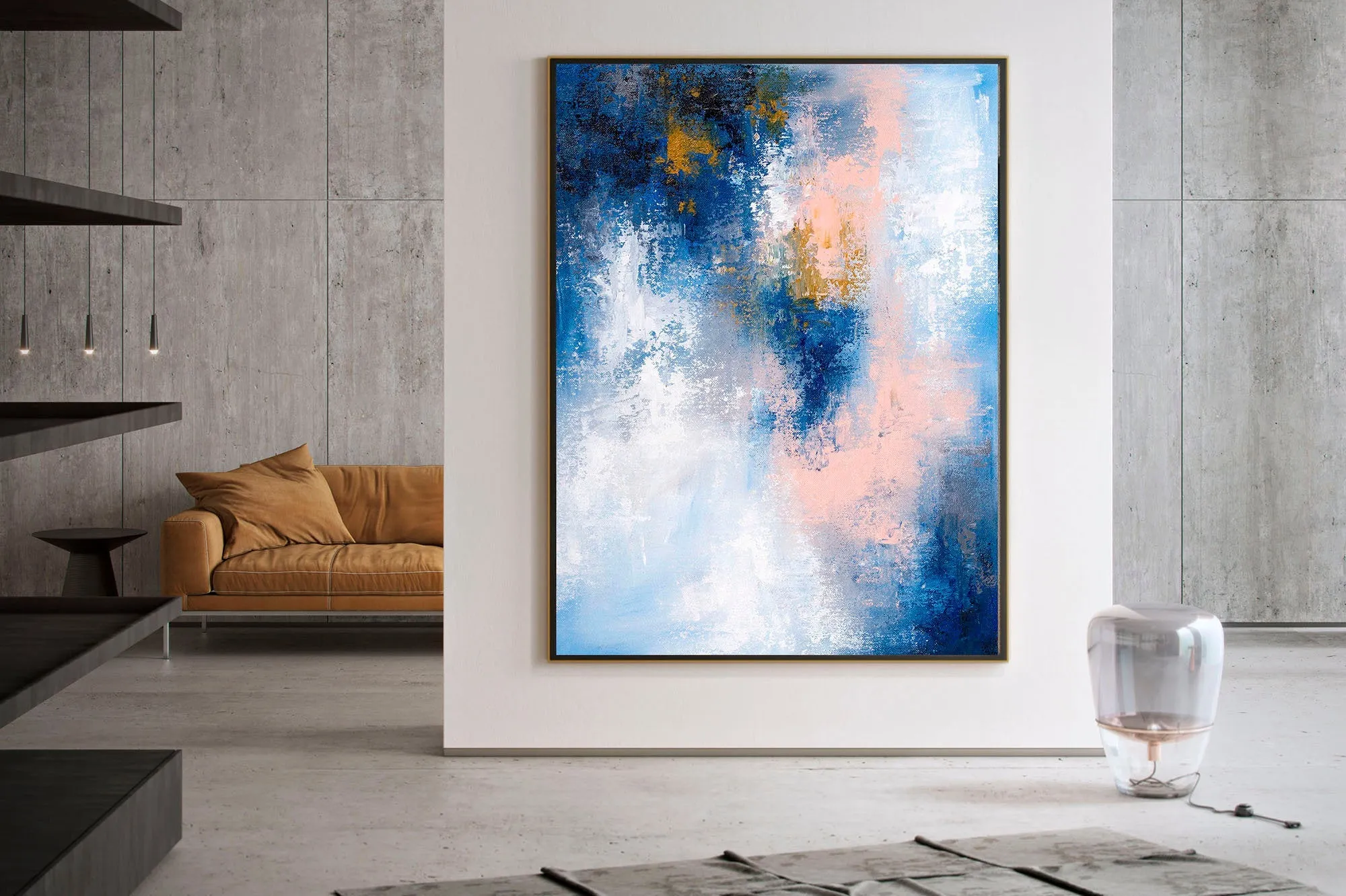 Blue White Pink Original Painting Texture Abstract Art Bp120