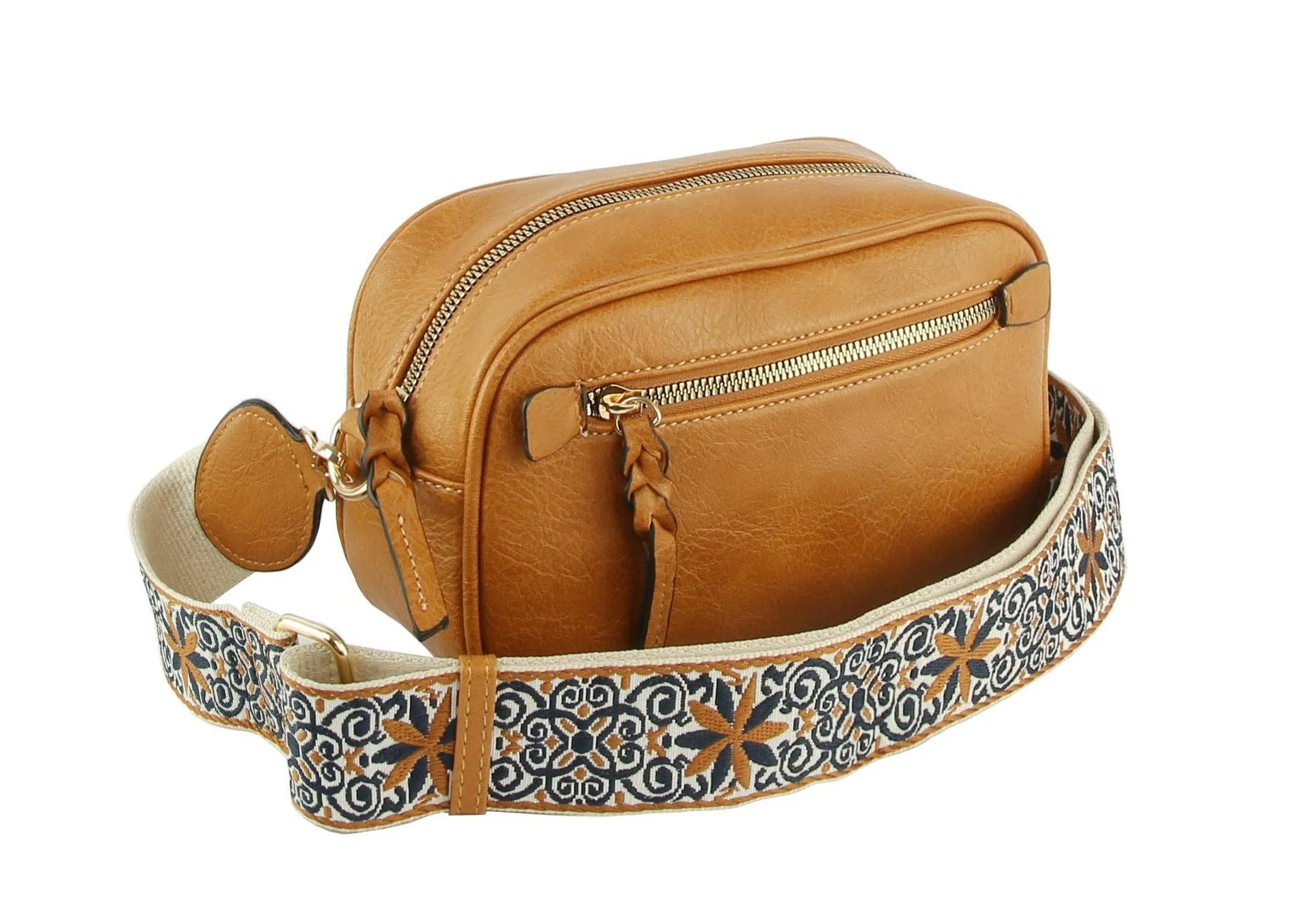 Boho Guitar Strap Crossbody Bag in Camel