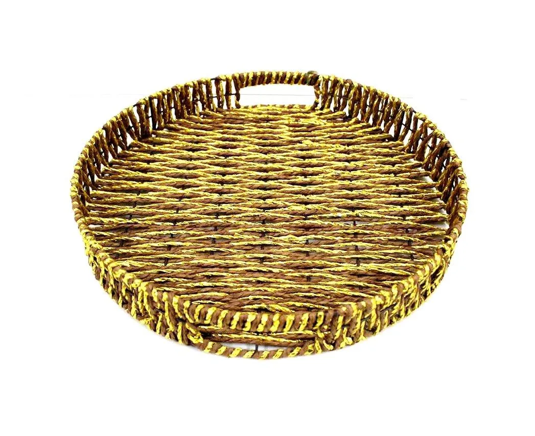 Braided Ethnic Fancy Wedding Gifts or Hamper Packing Round Basket with Holder