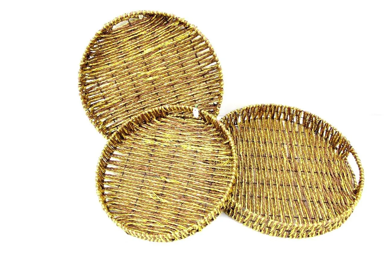 Braided Ethnic Fancy Wedding Gifts or Hamper Packing Round Basket with Holder