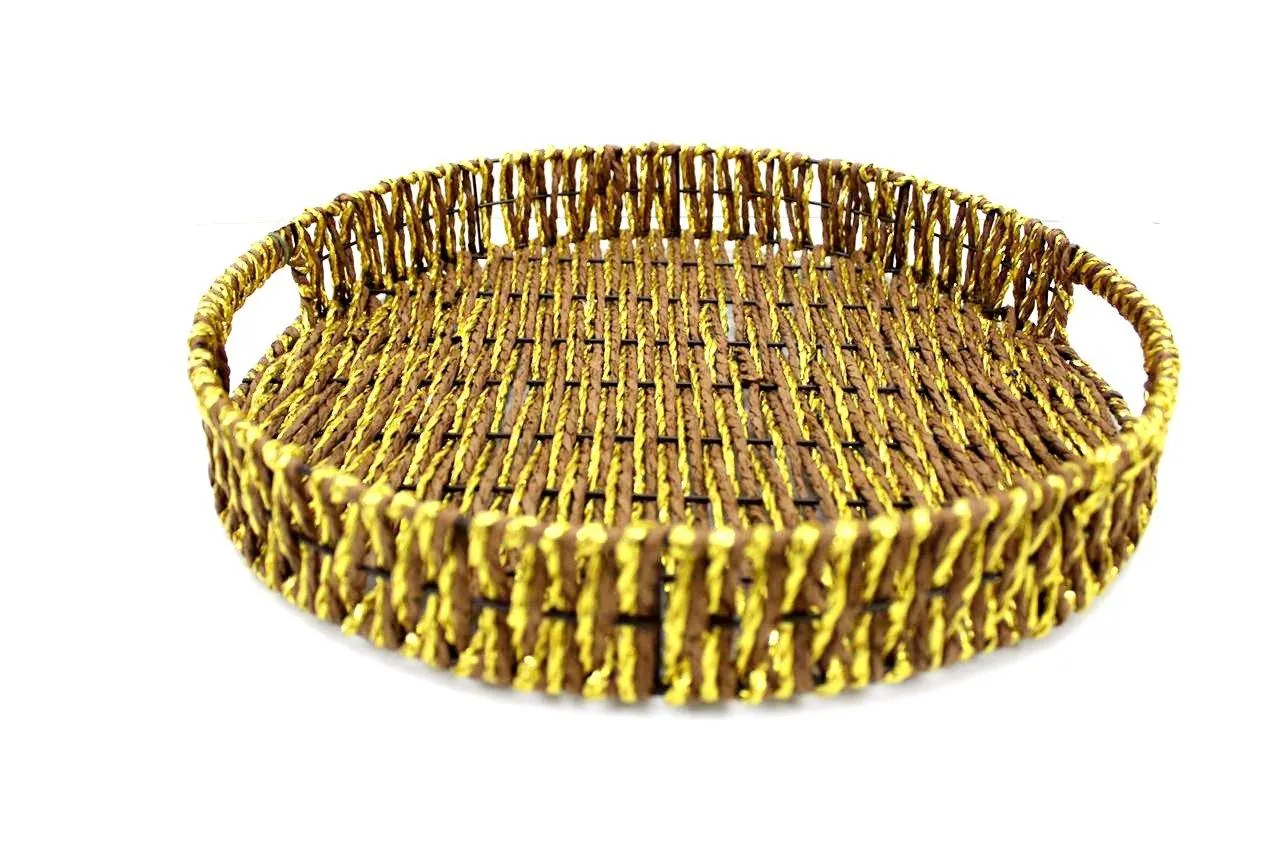 Braided Ethnic Fancy Wedding Gifts or Hamper Packing Round Basket with Holder