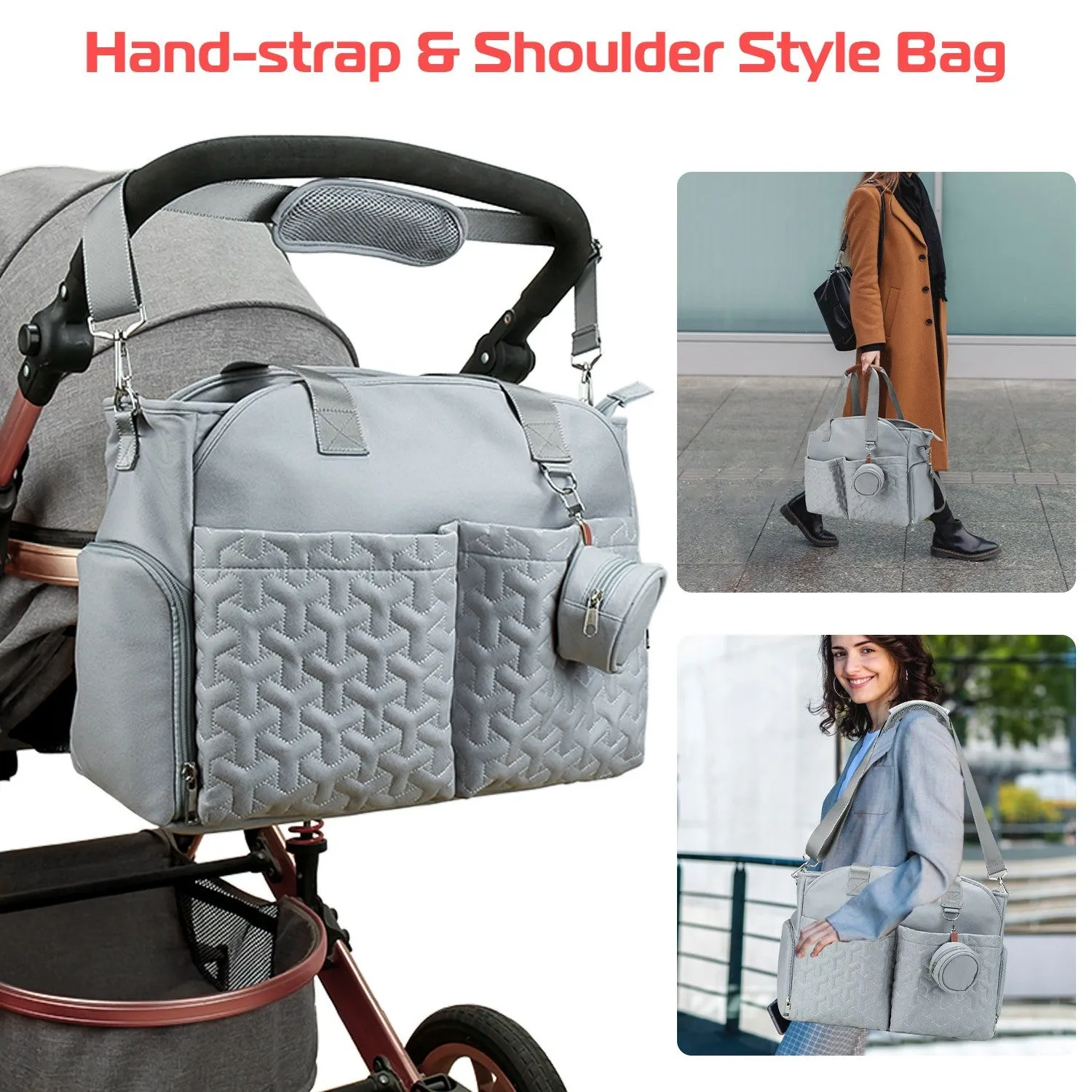 Breast Pump Bag Diaper Tote Bag with Detachable Shoulder Strap Side Pocket Free Baby Bibs Compatible with Spectra S1 S2 Medela