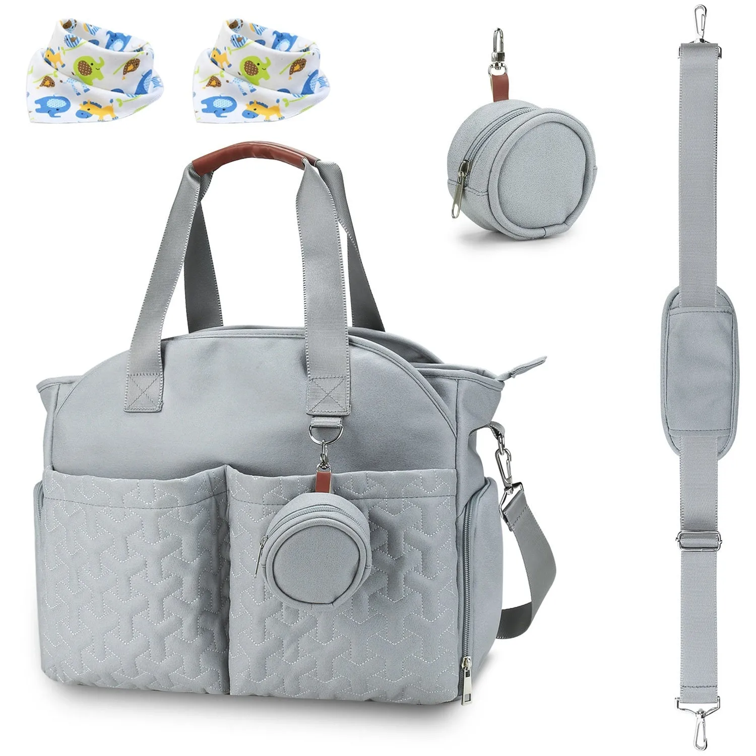 Breast Pump Bag Diaper Tote Bag with Detachable Shoulder Strap Side Pocket Free Baby Bibs Compatible with Spectra S1 S2 Medela