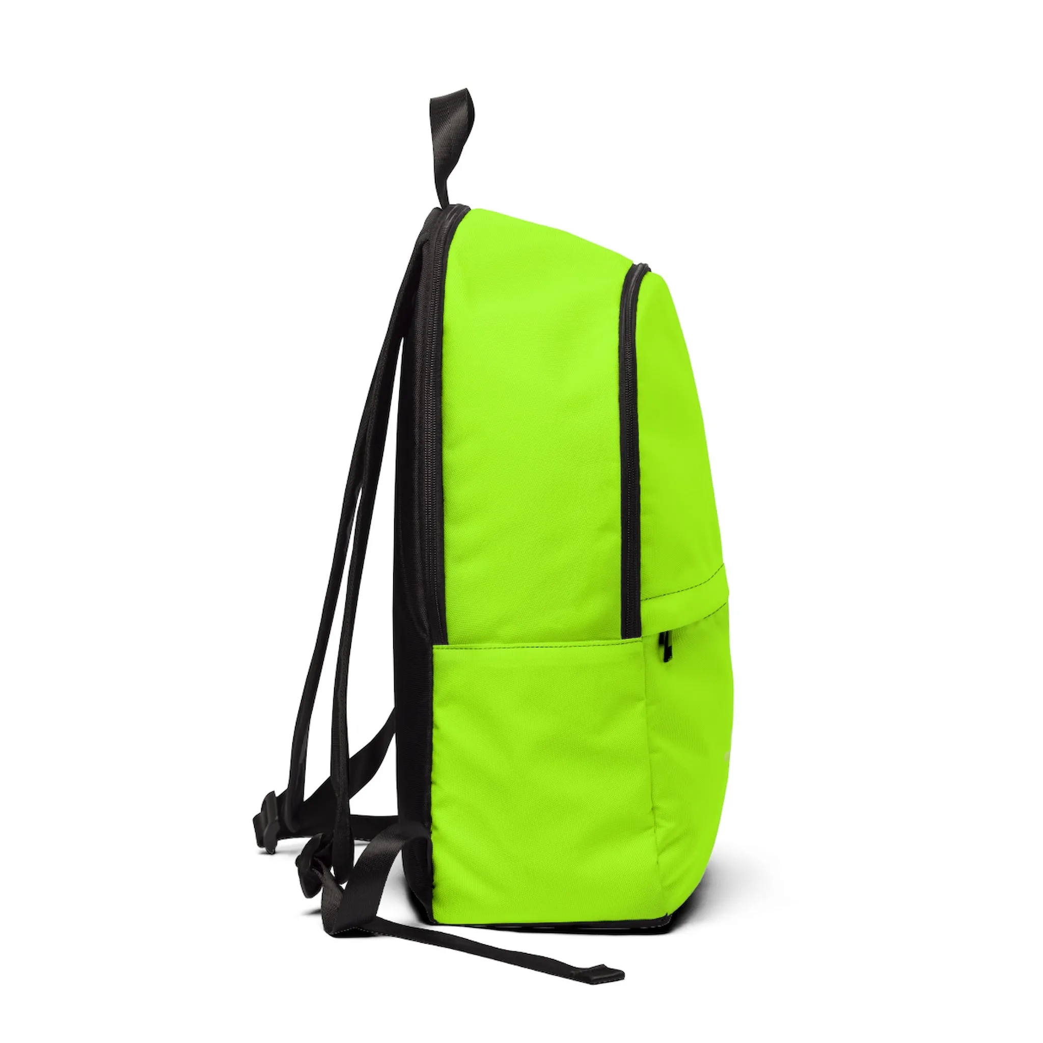 Bright Green Neon Backpack, Lime Green Solid Color Print School Bag w/ Laptop Slot