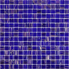 Brushed Navy and Gold Mixed Squares Glass Pool Tile