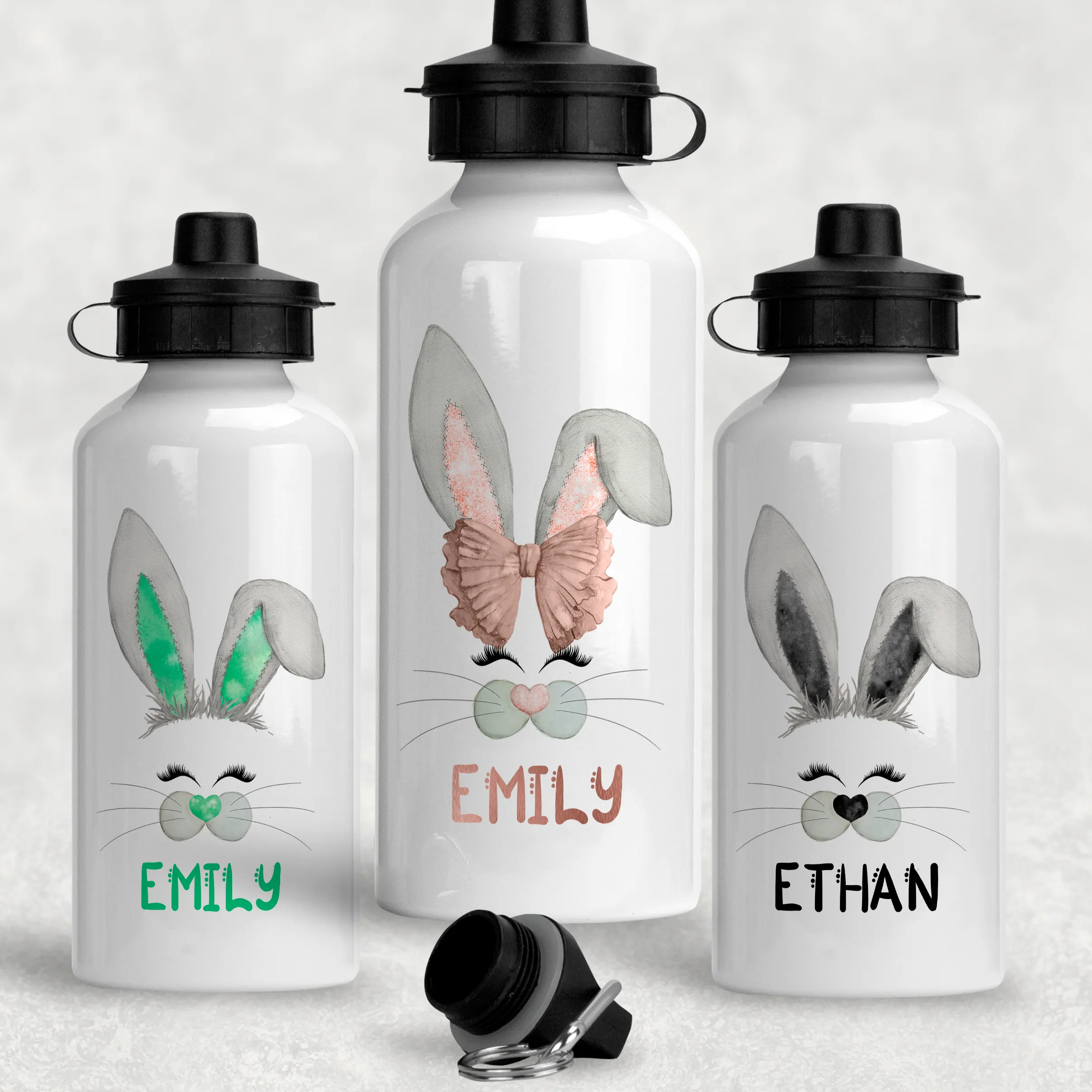 Bunny Rabbit Face Personalised Aluminium Water Bottle 400/600ml