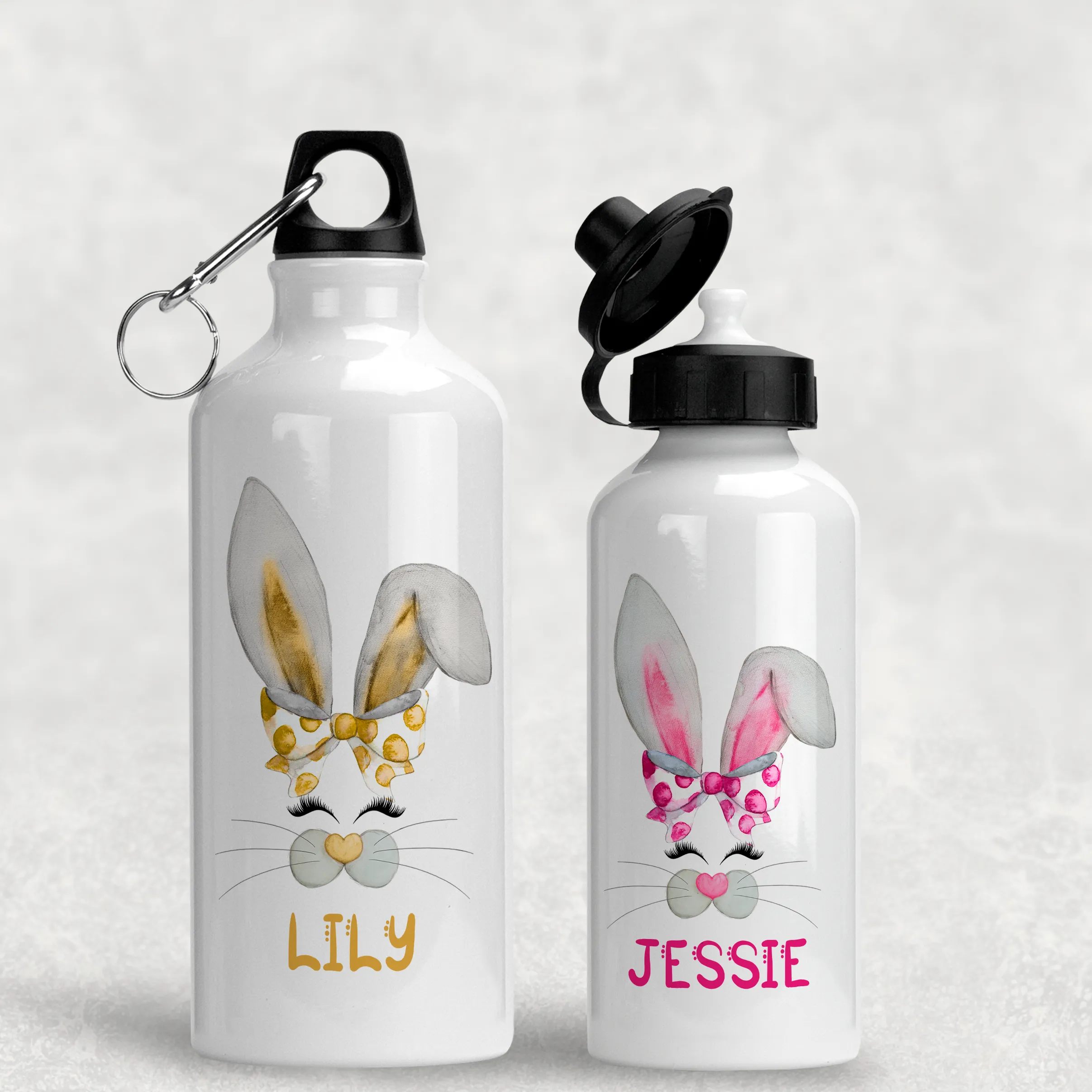 Bunny Rabbit Face Personalised Aluminium Water Bottle 400/600ml