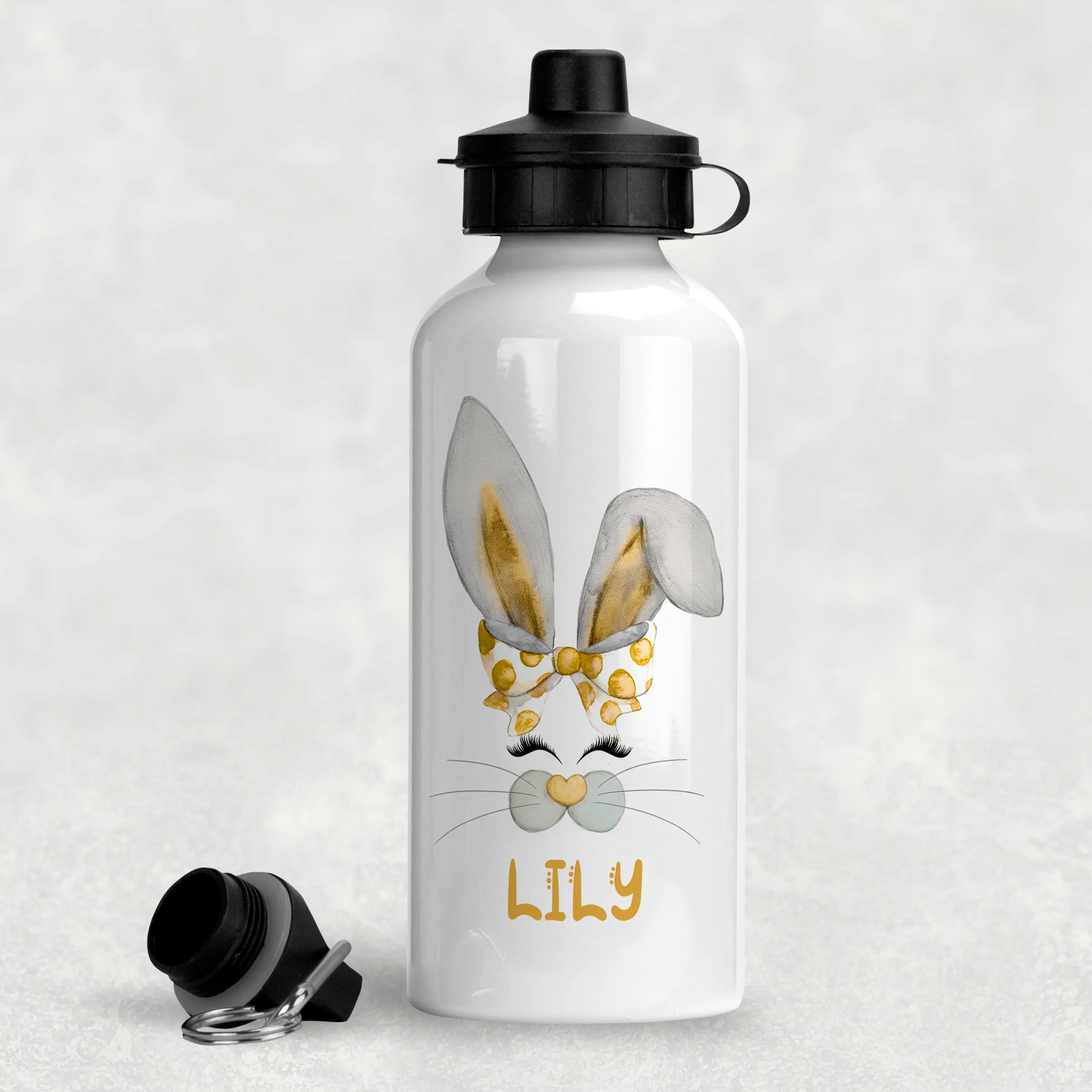 Bunny Rabbit Face Personalised Aluminium Water Bottle 400/600ml