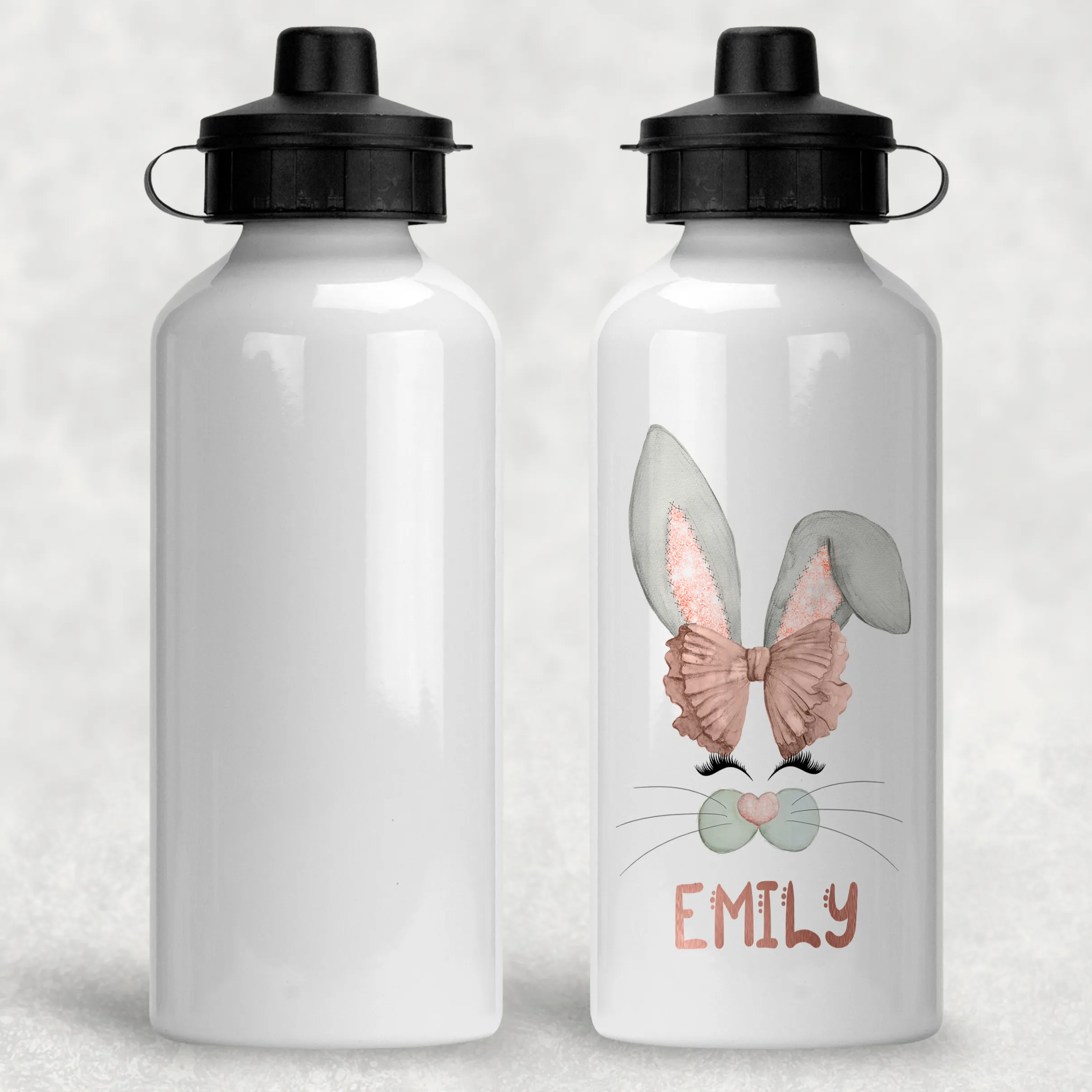 Bunny Rabbit Face Personalised Aluminium Water Bottle 400/600ml