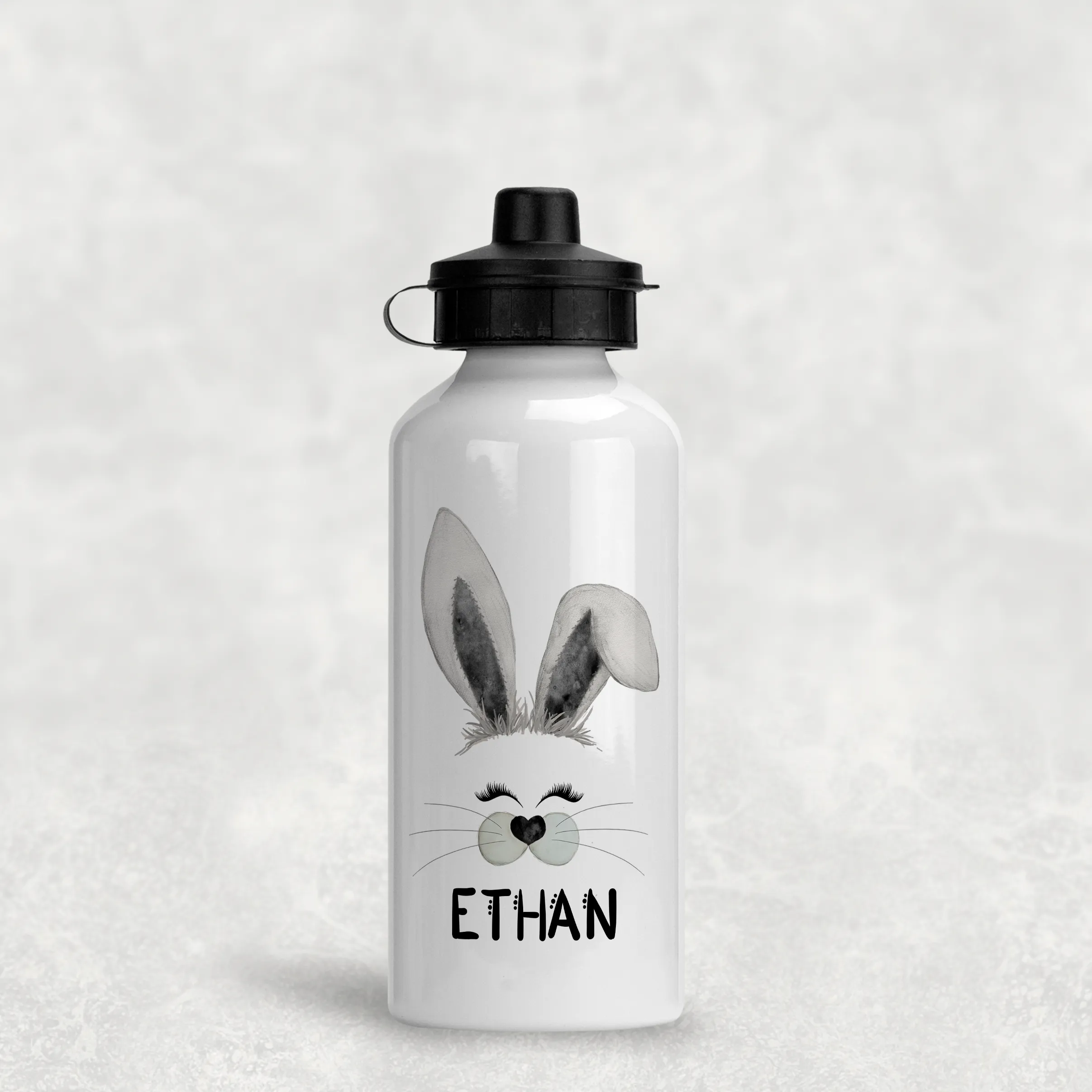 Bunny Rabbit Face Personalised Aluminium Water Bottle 400/600ml