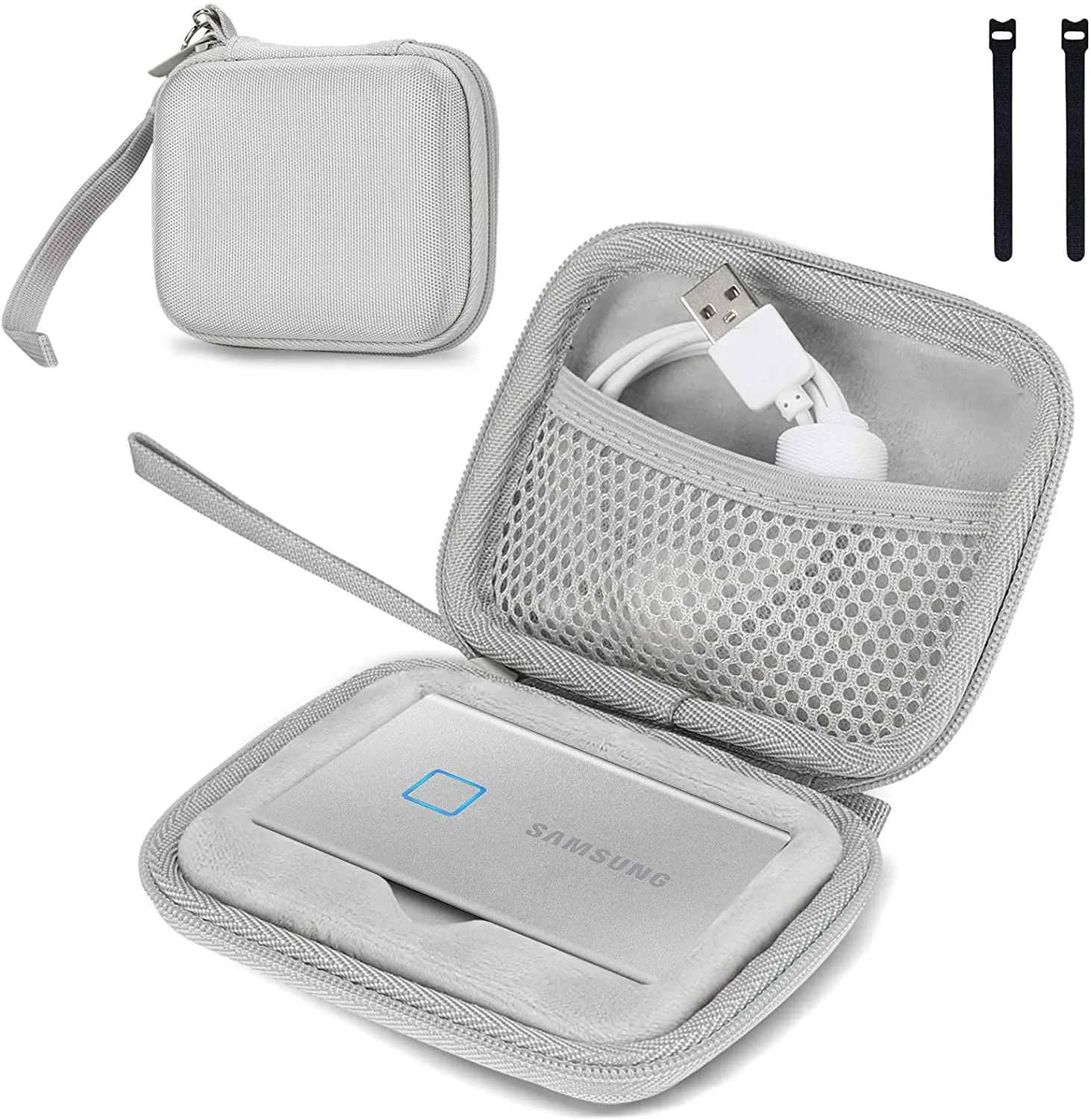 (CASE ONLY) Hard Carrying Case for Samsung T7/ T7 Touch Portable SSD with 2 Cable Ties | ProCase