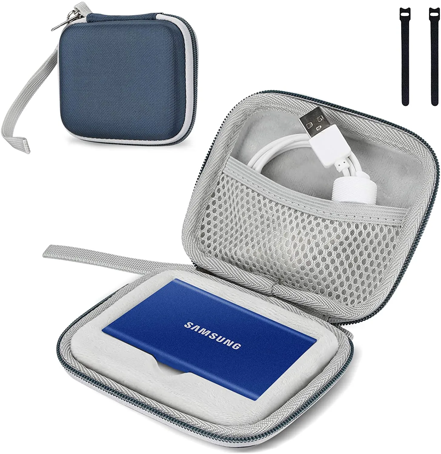 (CASE ONLY) Hard Carrying Case for Samsung T7/ T7 Touch Portable SSD with 2 Cable Ties | ProCase