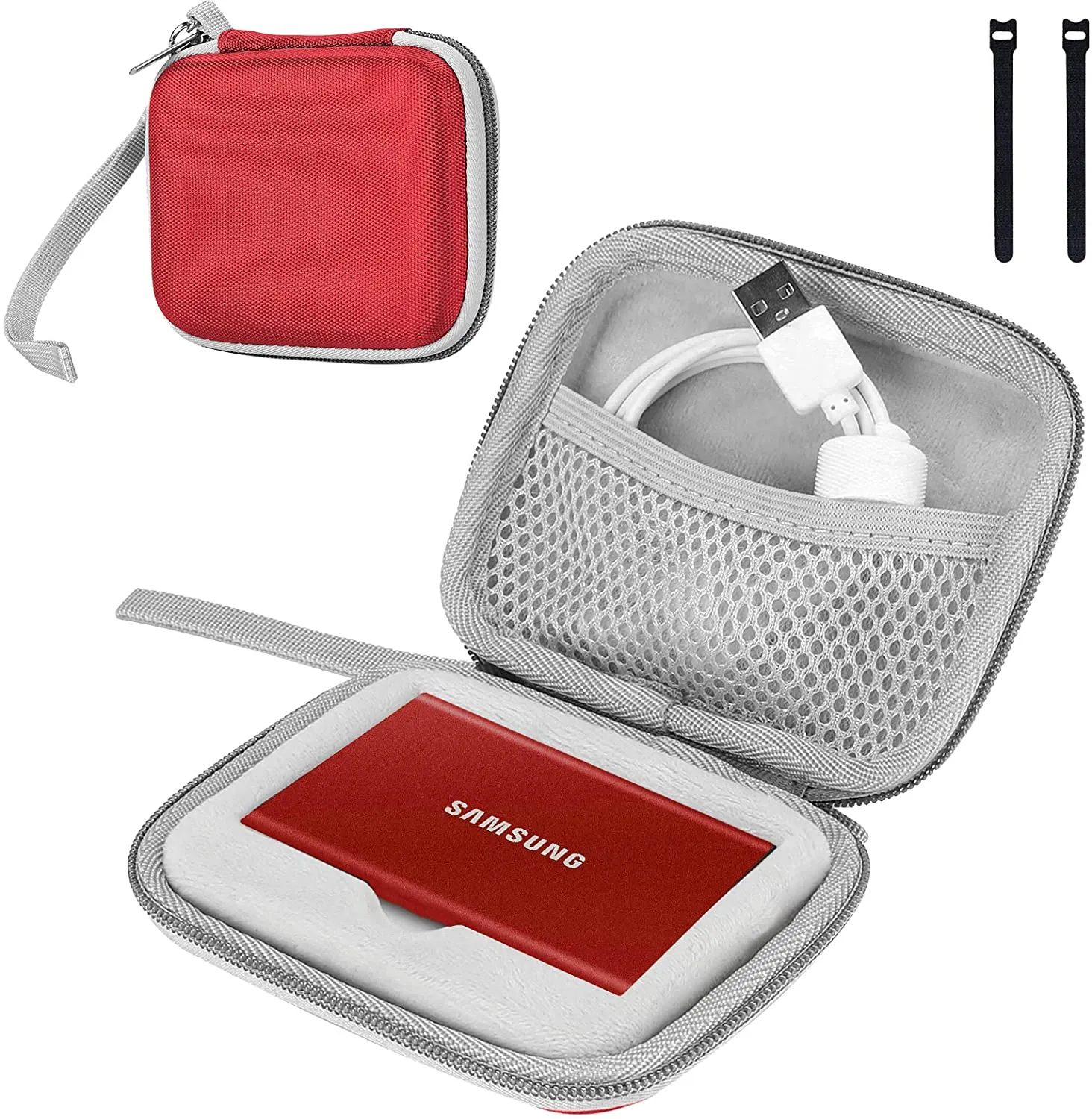 (CASE ONLY) Hard Carrying Case for Samsung T7/ T7 Touch Portable SSD with 2 Cable Ties | ProCase