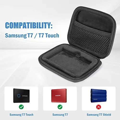 (CASE ONLY) Hard Carrying Case for Samsung T7/ T7 Touch Portable SSD with 2 Cable Ties | ProCase