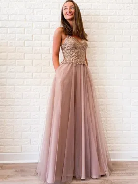 Charming Spaghetti Strap Floor-length Tulle Beads Long Prom Dresses Evening Dresses.DB10601