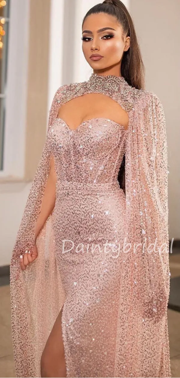 Charming Sweetheat Sequin Side Slit Long Prom Dresses Evening Dresses.DB10505