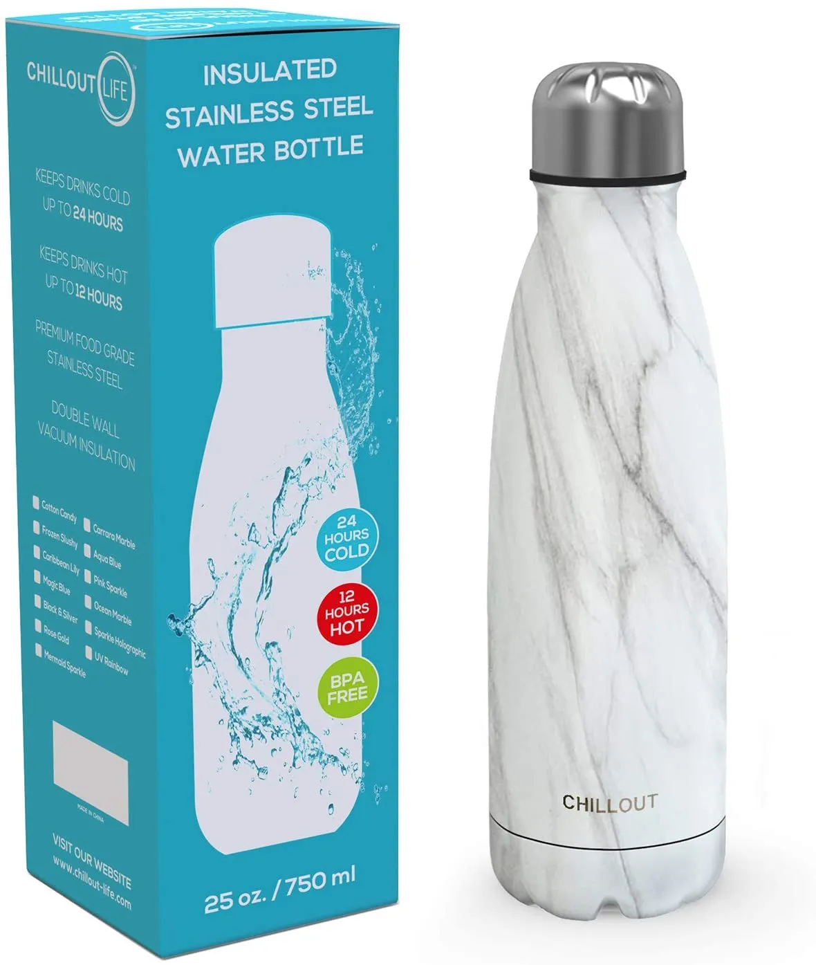 CHILLOUT LIFE Stainless Steel Water Bottle for Boys, Girls & Adults: 25oz Double Wall Insulated Cola Bottle Shape