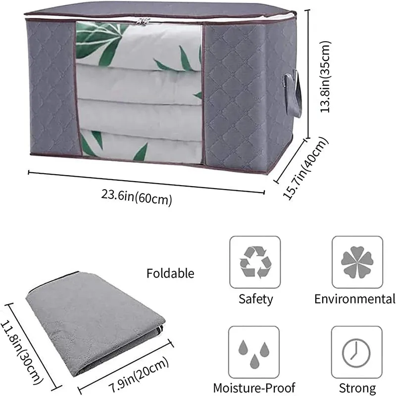 Clothes Storage Bag 5 Pack Blanket Storage 90L 60x40x35cm Large Storage Bag Set with Handles,Foldable Breathable Closet Storage