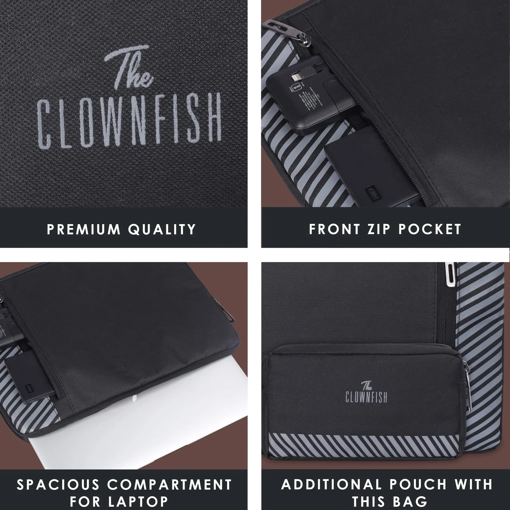 Clownfish Combo of Algo Series 14 inch Laptop Sleeve with Scholar Series Travel Pouch Toiletry Bag | Laptop Sleeves and Slipcases | Unisex Laptop Sleeve | Unisex Travel Pouch/Toiletry Kit | Black