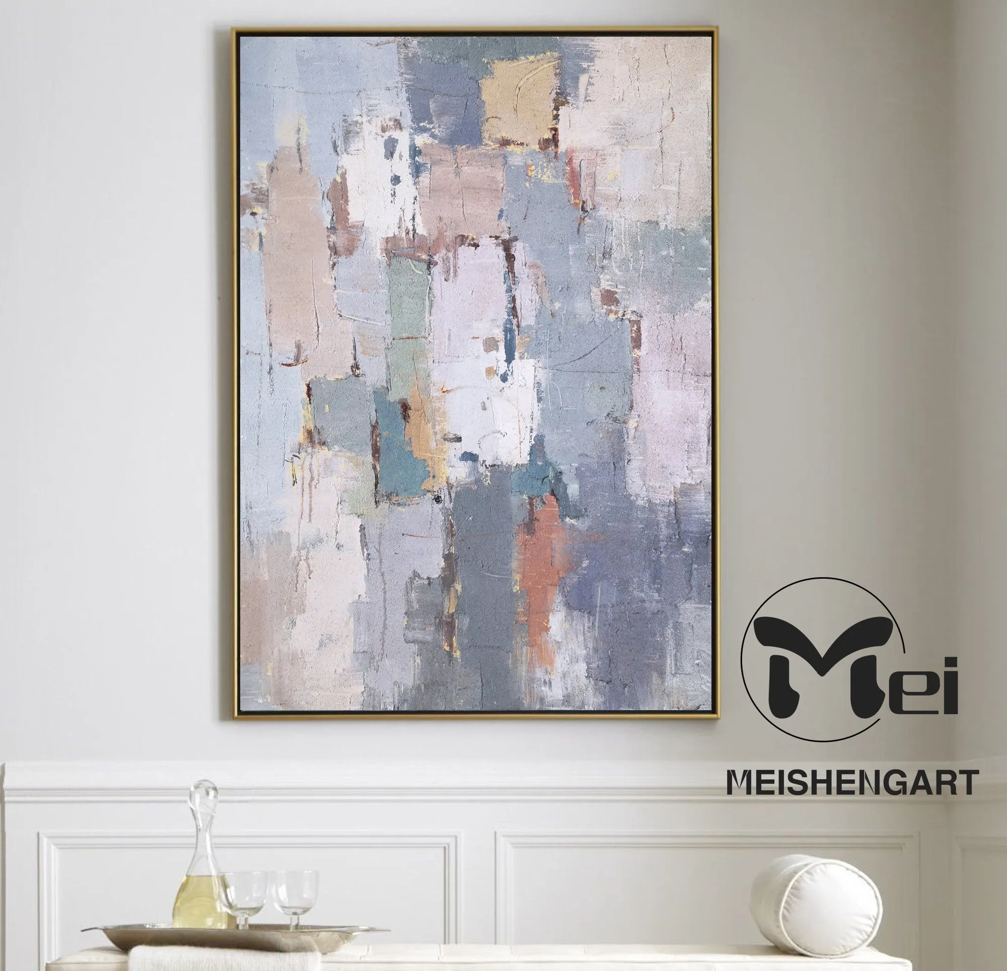 Colorful Abstract Painting Brown Pink Painting Beige Texture Painting Kp028