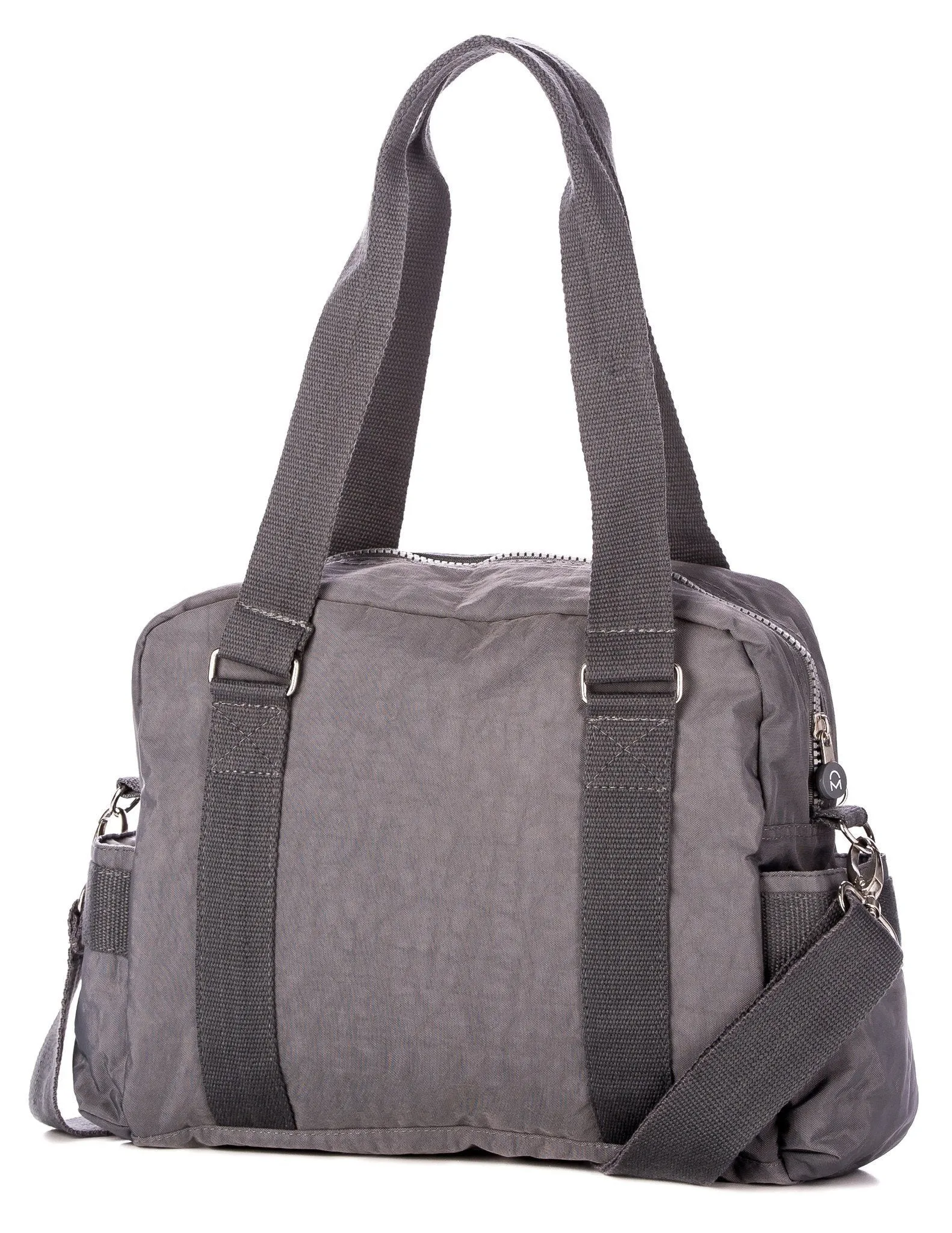 Crinkle Nylon Heavy Duty Everyday Satchel Handbag - Dark Grey