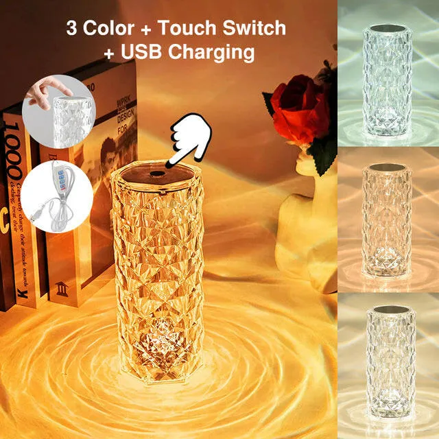 Crystal LED RGB Lamp Remote Touch Control USB Diamond Projector Table Home