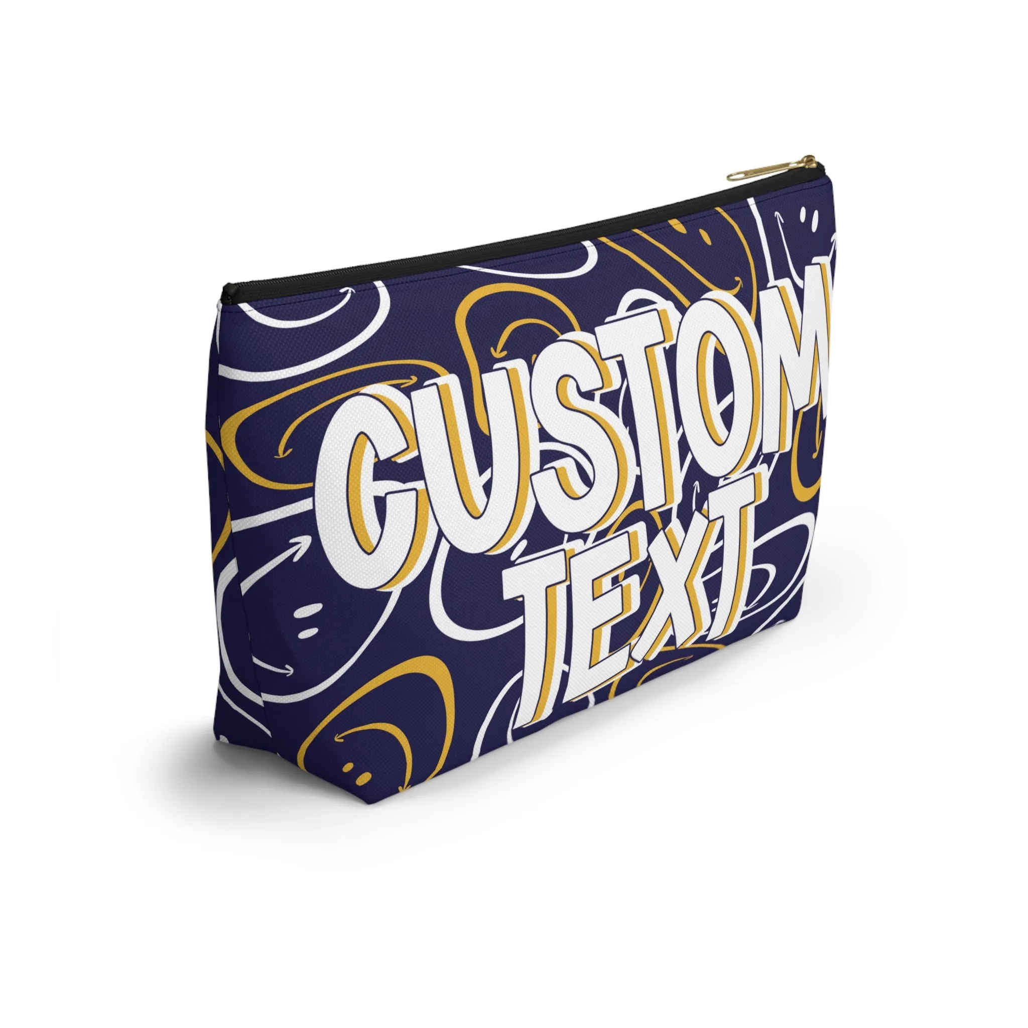 Custom Text - Navy and Gold Makeup Bag