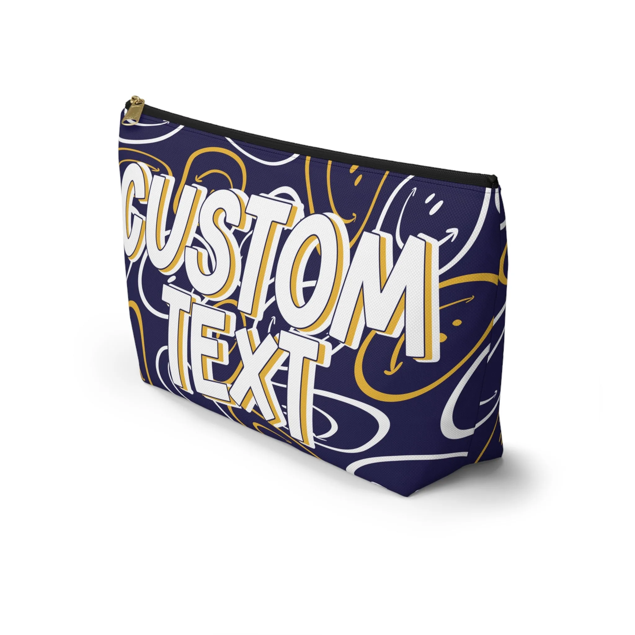 Custom Text - Navy and Gold Makeup Bag