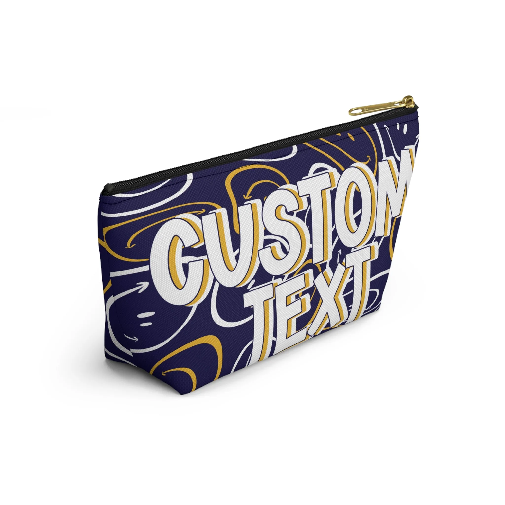 Custom Text - Navy and Gold Makeup Bag