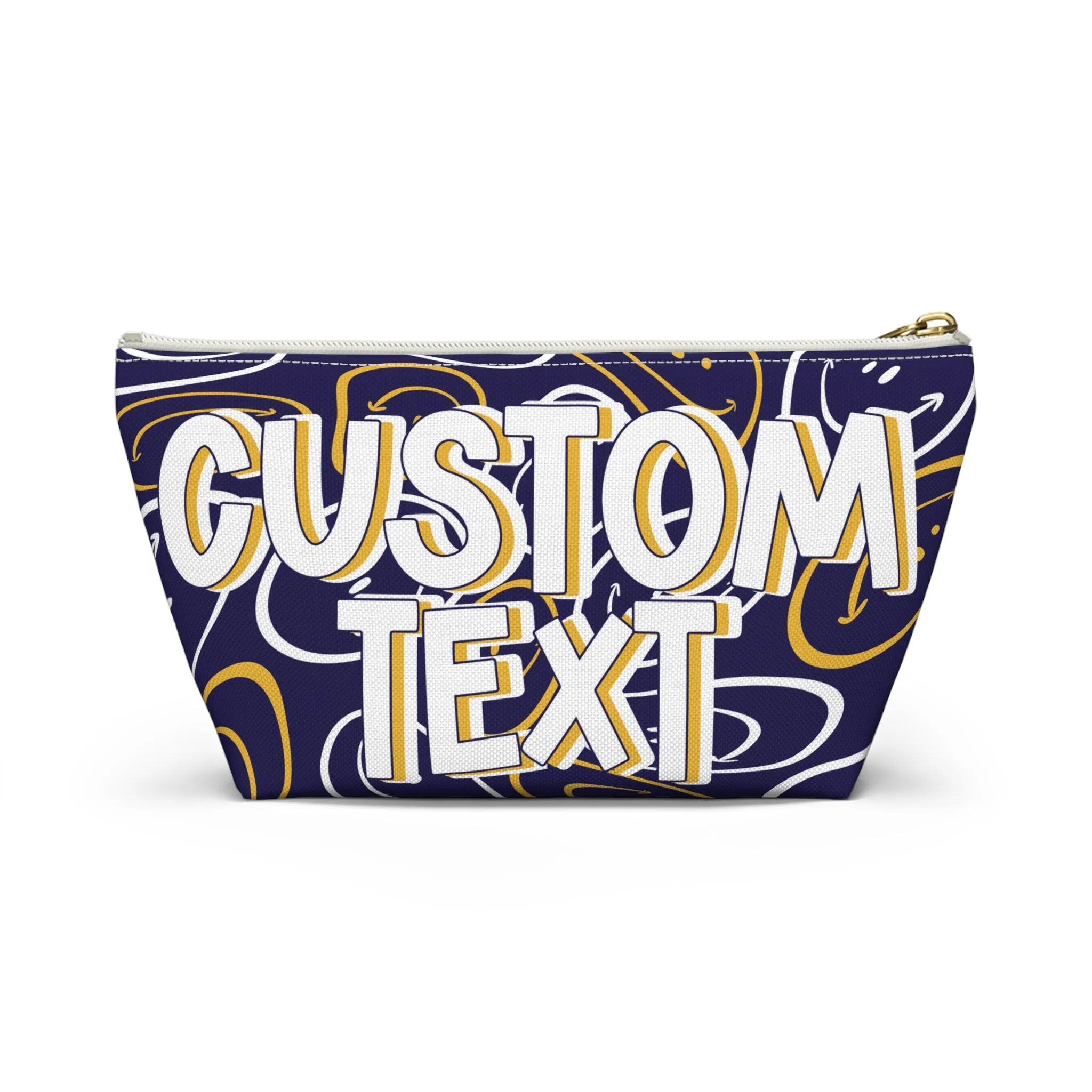 Custom Text - Navy and Gold Makeup Bag