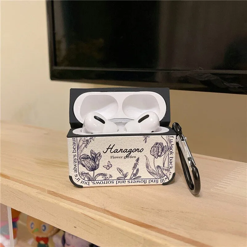 Cute Retro Black & White Floral Leather Protective Cover AirPods Case   Carabiner for AirPods 1 2 3 Pro 2 Generation Shockproof AirPods Case