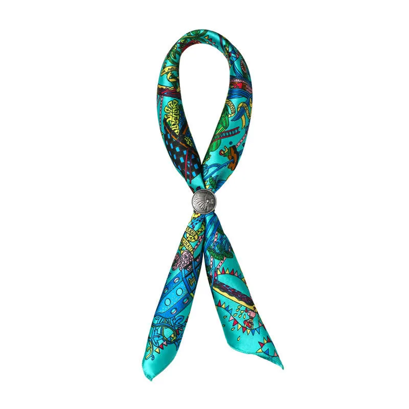 Cyan Botanical Paradise Square Scarf with Scarf Buckle