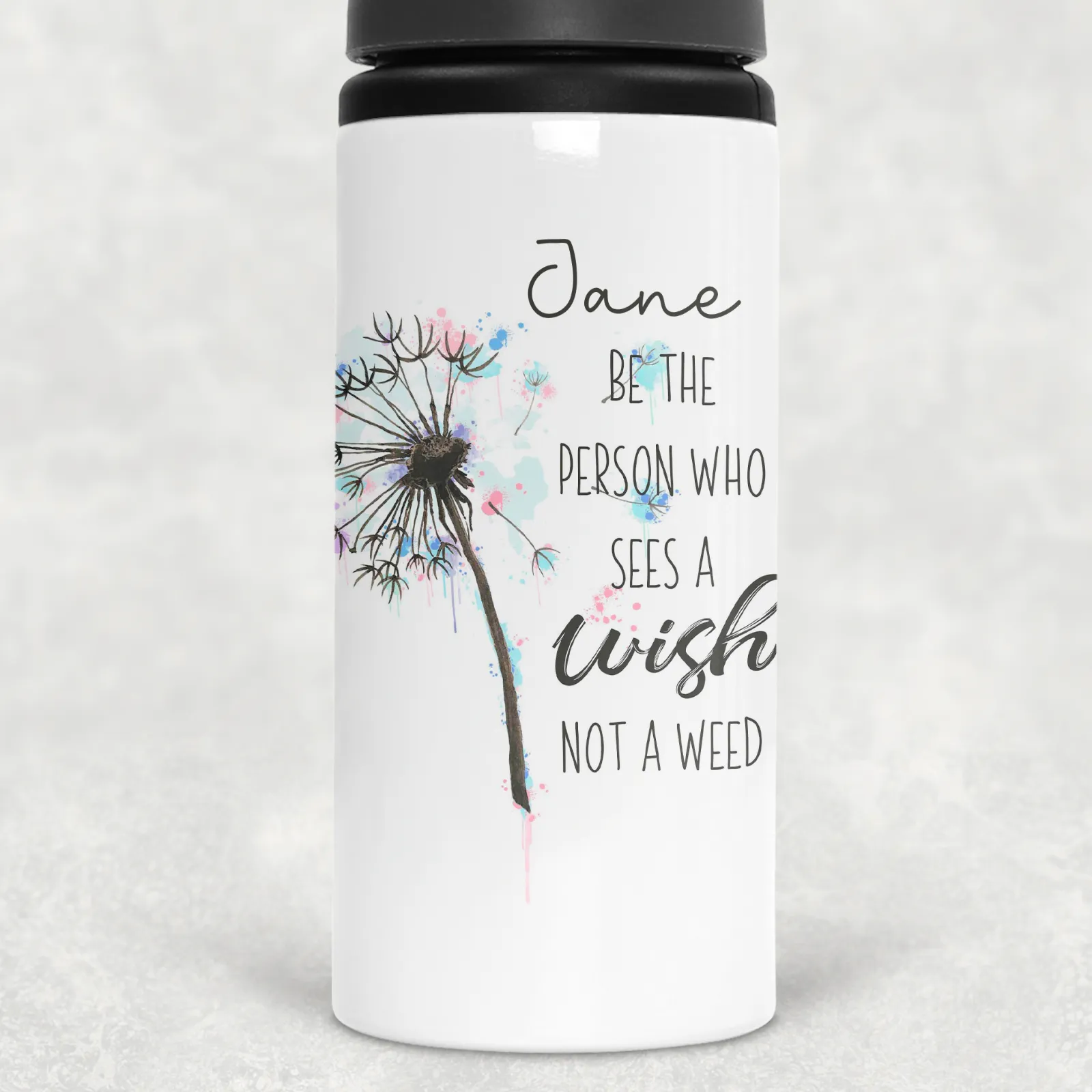 Dandelion See the Wish Not the Weed Personalised Aluminium Straw Water Bottle 650ml