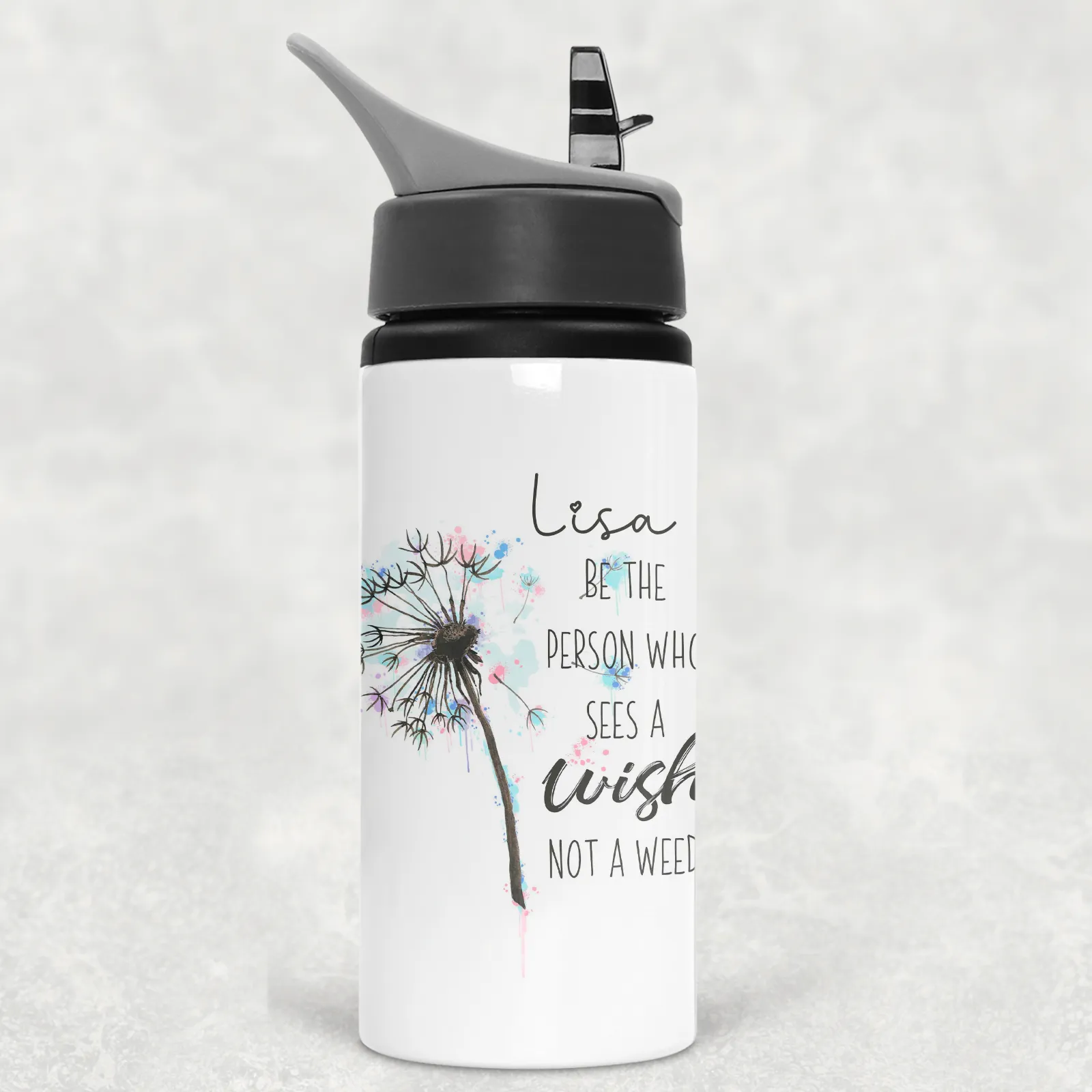 Dandelion See the Wish Not the Weed Personalised Aluminium Straw Water Bottle 650ml