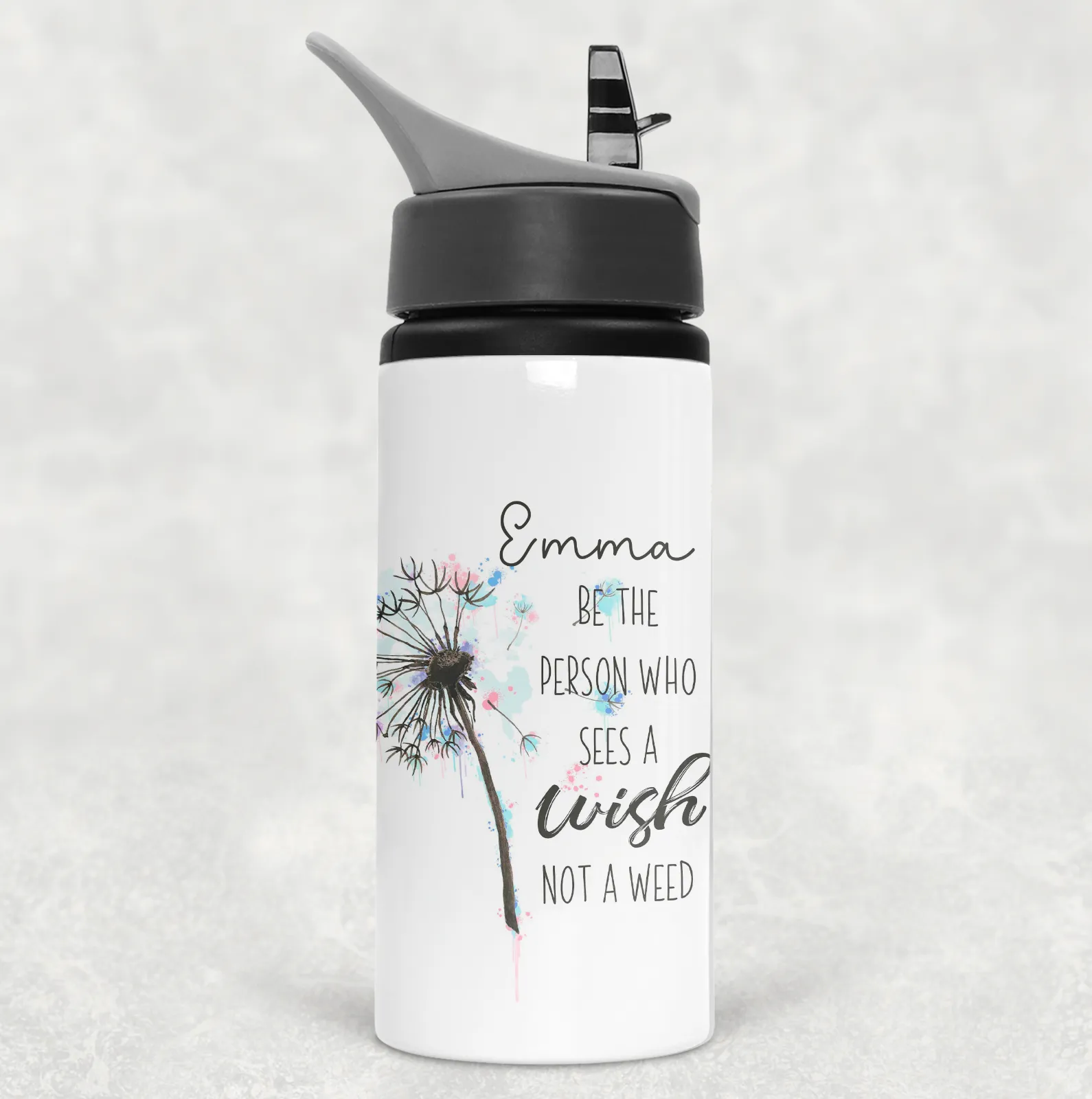 Dandelion See the Wish Not the Weed Personalised Aluminium Straw Water Bottle 650ml