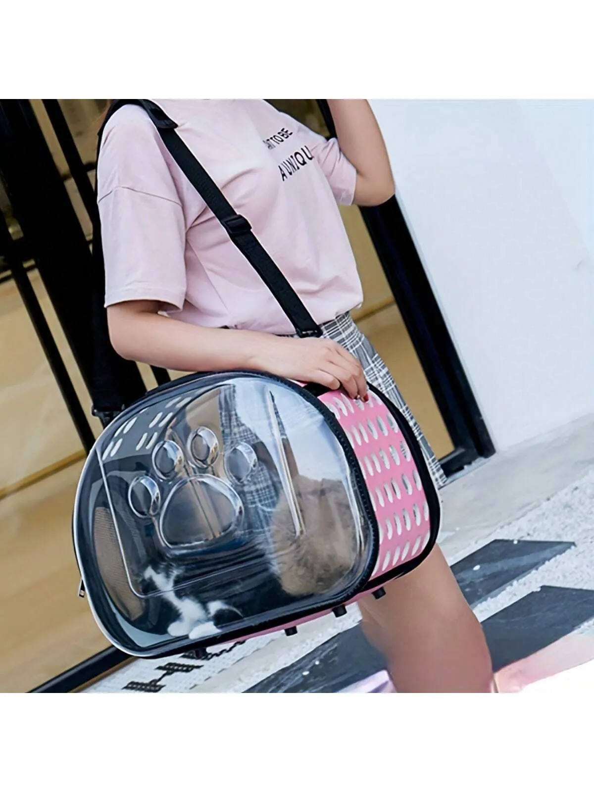 Diagonal Pet Bag Breathable Portable Pet Bag Cat Backpack Folding Transparent Cat Bag