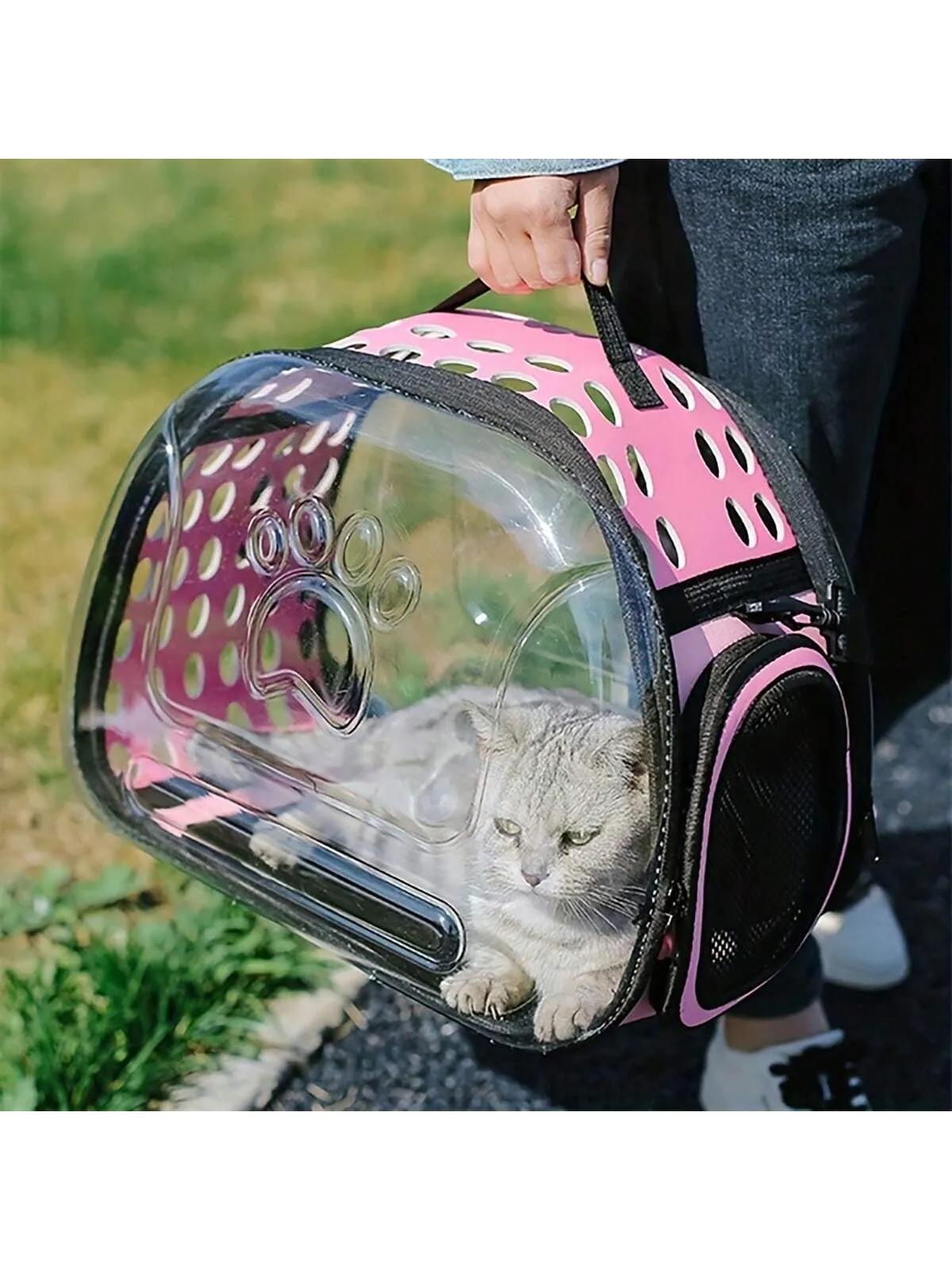 Diagonal Pet Bag Breathable Portable Pet Bag Cat Backpack Folding Transparent Cat Bag