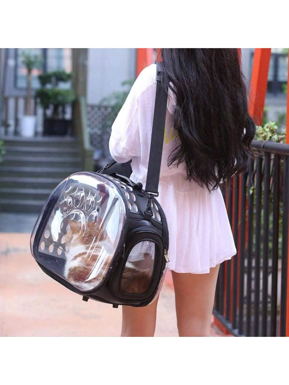 Diagonal Pet Bag Breathable Portable Pet Bag Cat Backpack Folding Transparent Cat Bag