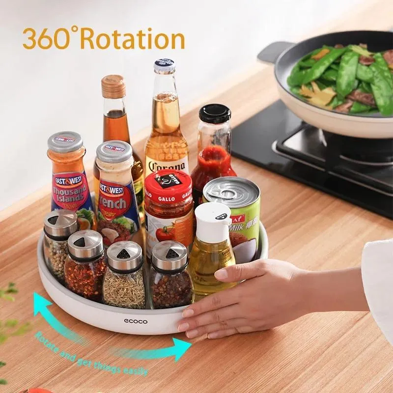 Ecoco Kitchen Rotating Spice Condiment Storage Rack Bathroom Swivel Tray Organizer