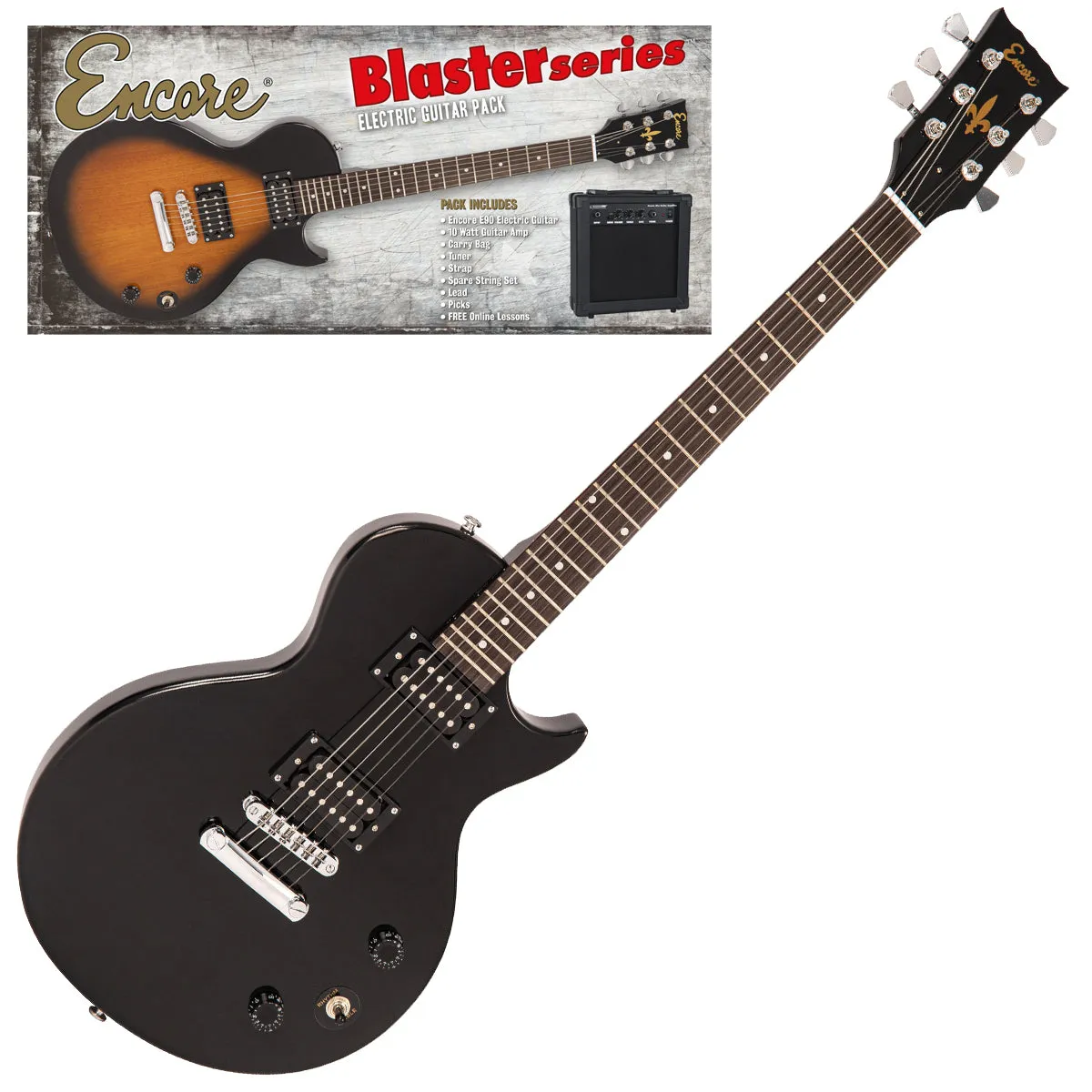 Encore Blaster E90 Electric Guitar Pack ~ Gloss Black